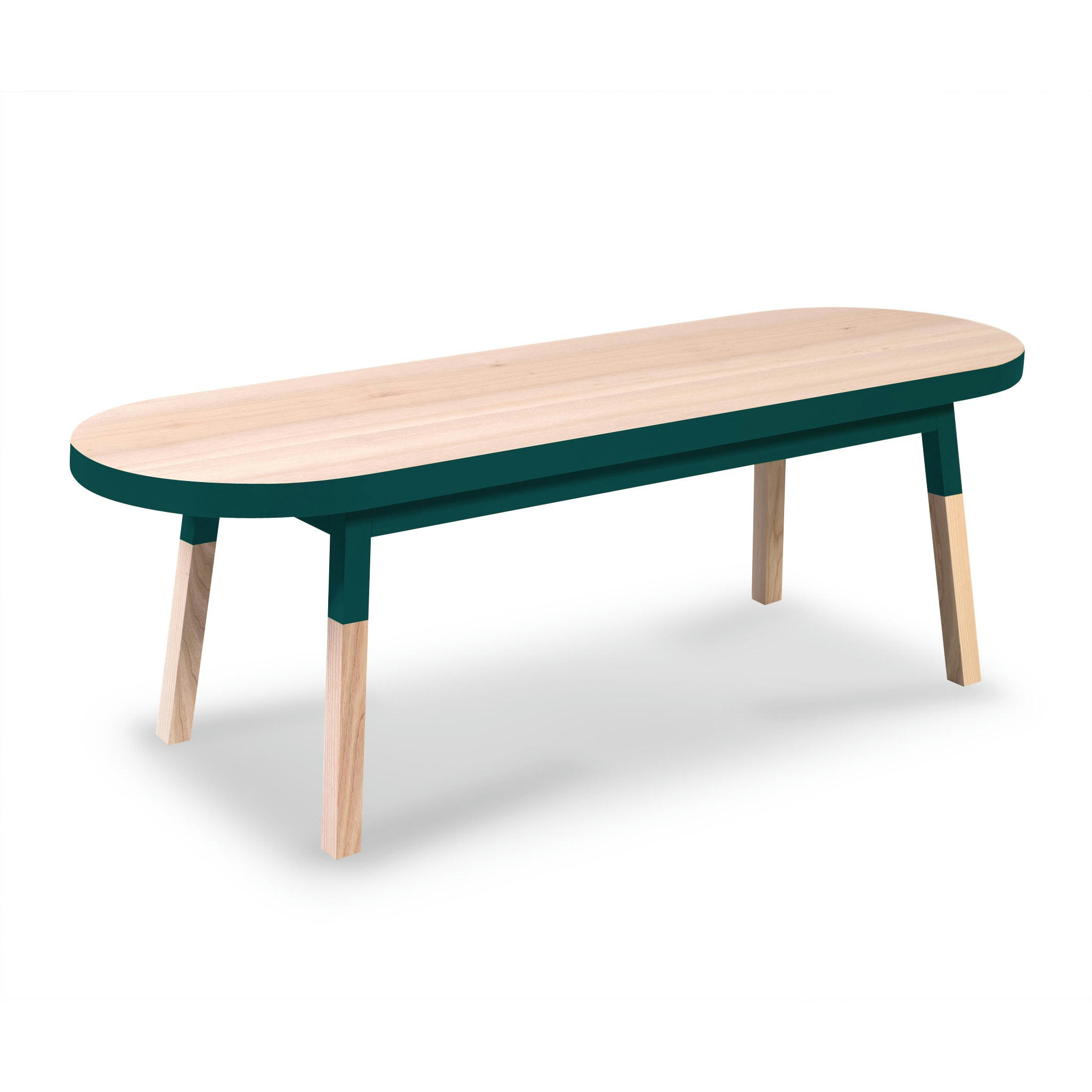 EGEE - Table basse banc 140 cm, 100% frêne massif bleu frehel
