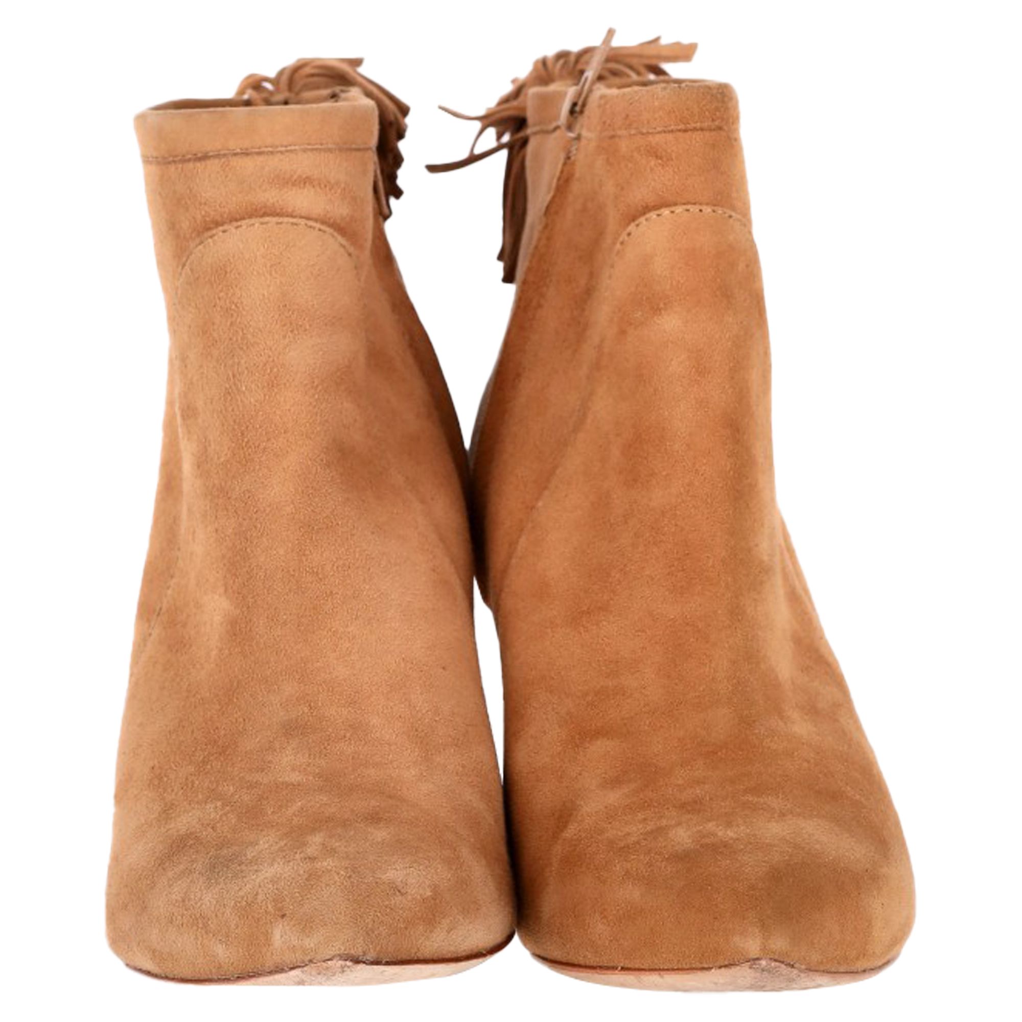 Loeffler Randall Preloved Tassel-Trim Accent Ankle Boots in Brown Suede