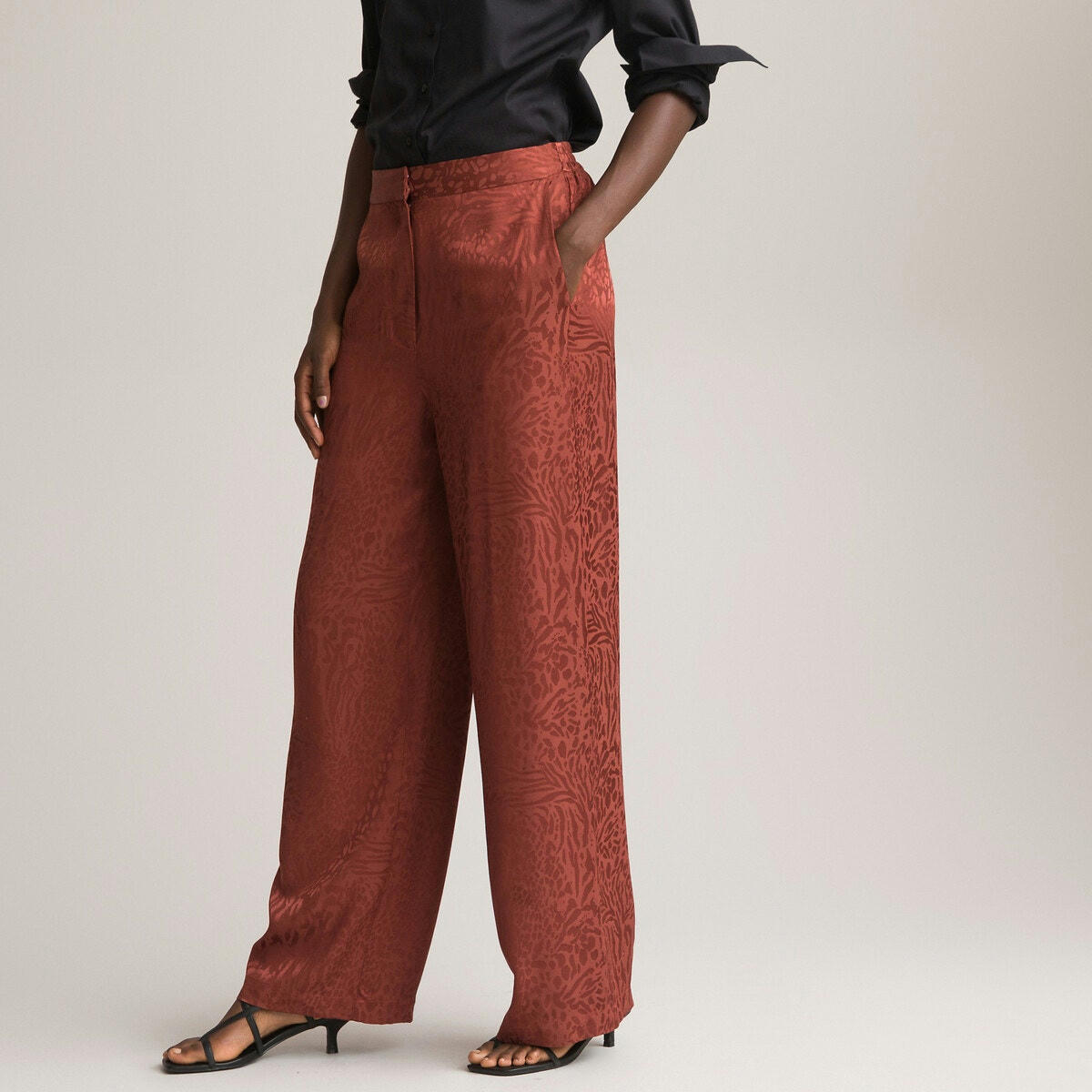Pantalon large taille haute en jacquard