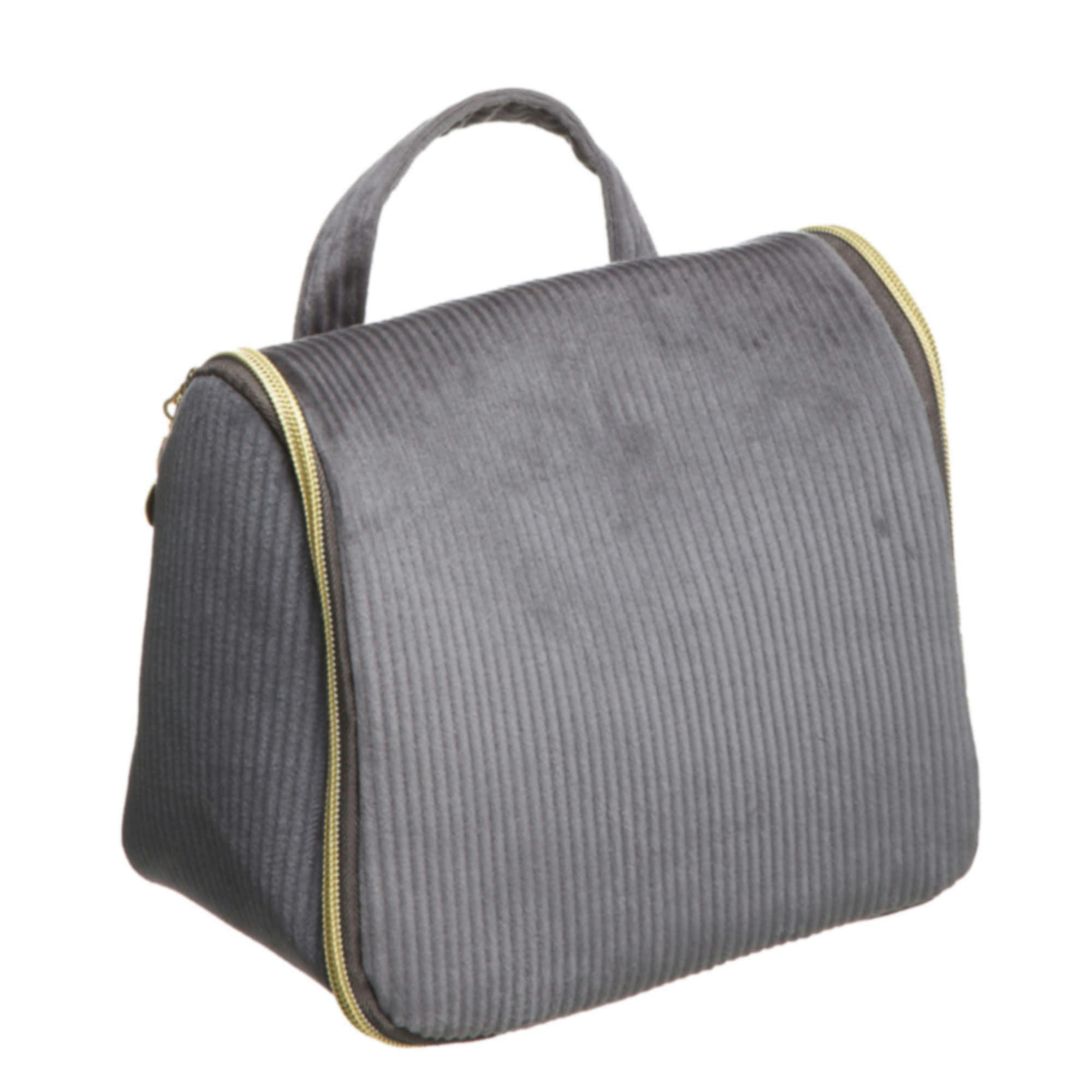 - Trousse de toilette vanity en velours côtelé gris