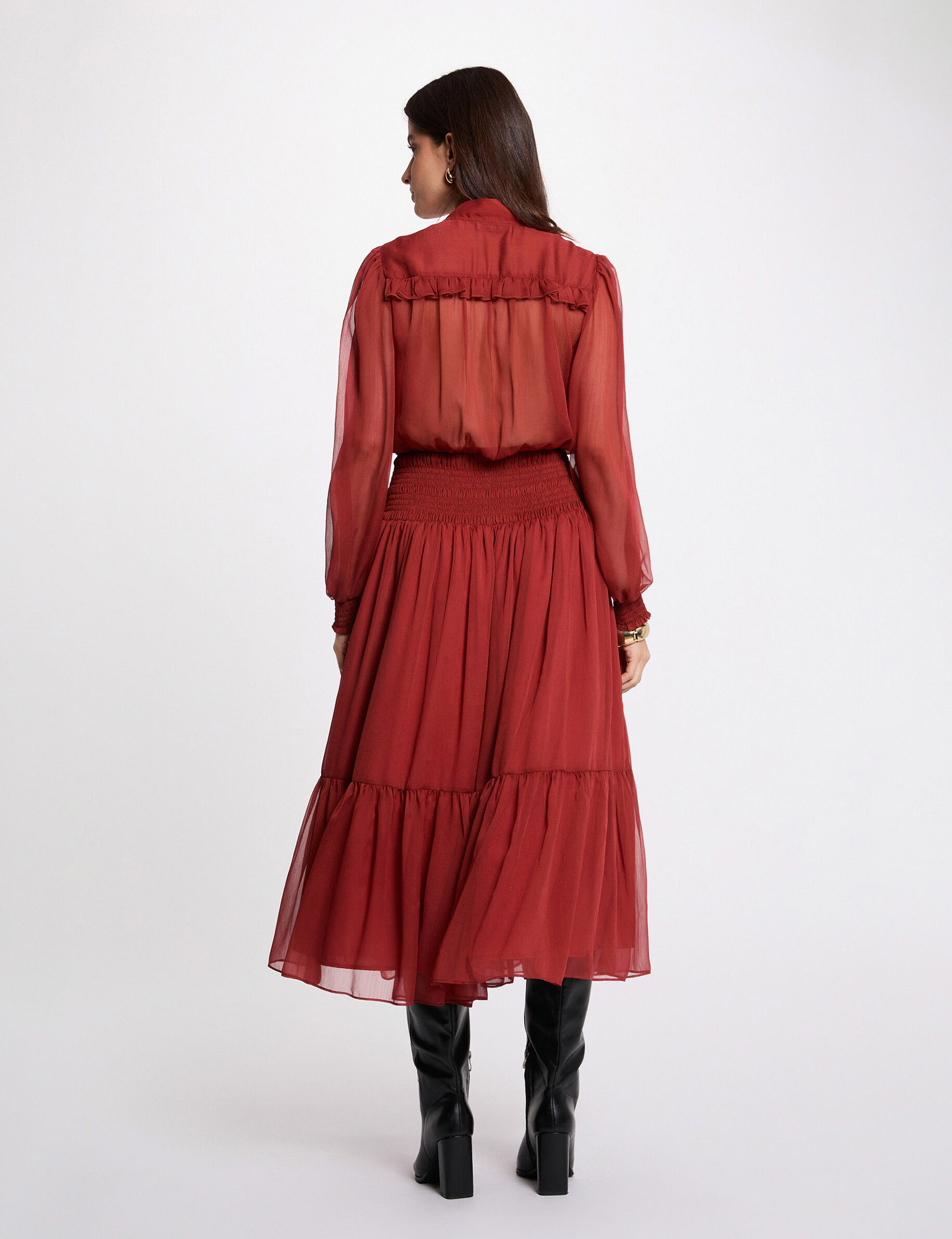 Long Dress With V-Neck Dark Orange Women