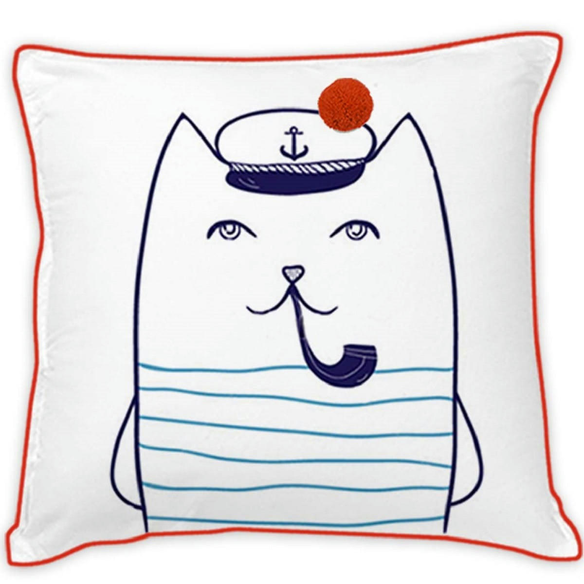 KIDS - Coussin coton blanc avec chat marin 40x40cm