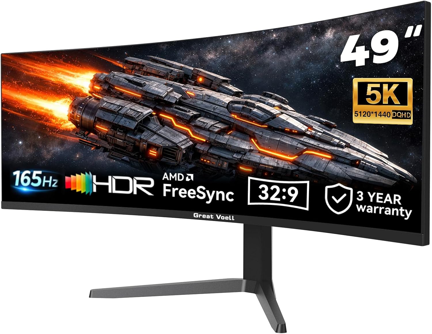 49 Inch Curved Gaming Monitor  32:9 DQHD 5K 165Hz 1ms Ultrawide Display  1500R Immersive Curvature  HDR400  127% sRGB  FreeSync  HDMI/DP  VESA Mountable for Gaming & Productivity