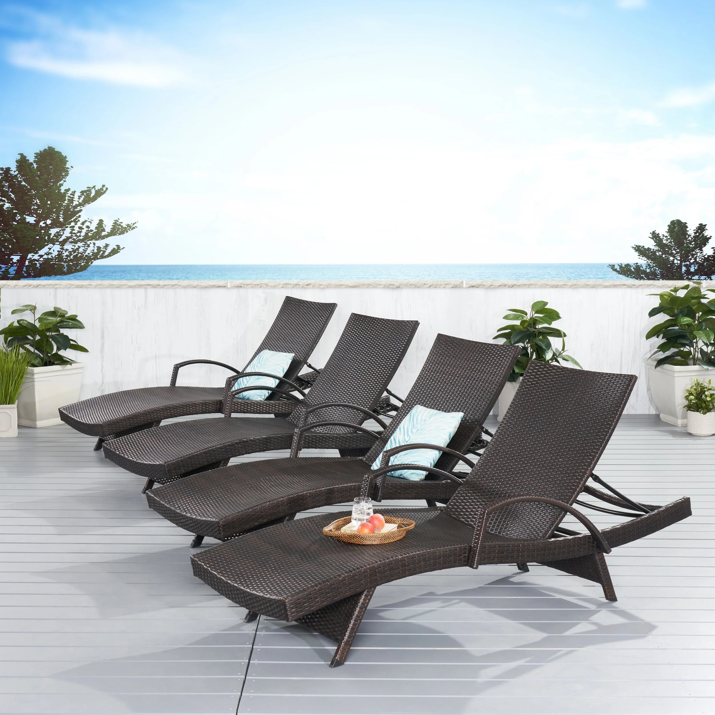 Salem Outdoor Wicker Adjustable Chaise Lounges w/ Arms (Set of 4) by Christopher Knight Home