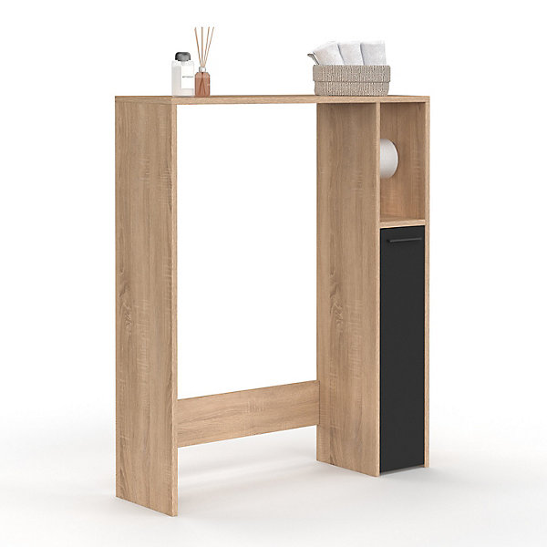 Meuble dessus WC WALLIS avec placardfaçon hêtre et noir