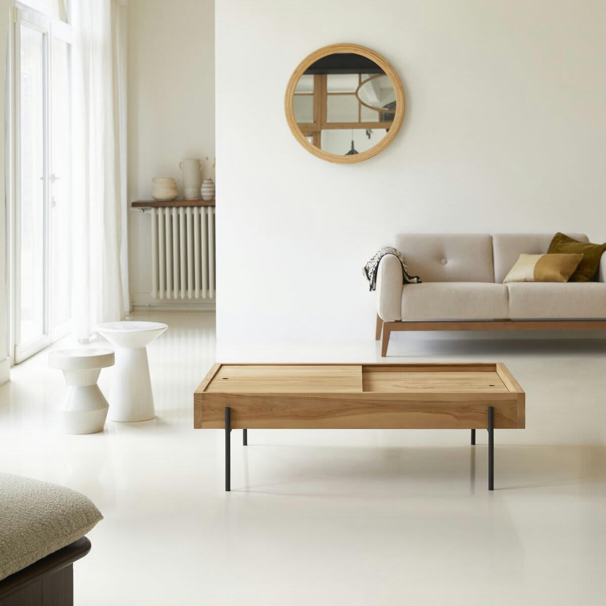 HONORINE - Table basse rangement en teck massif