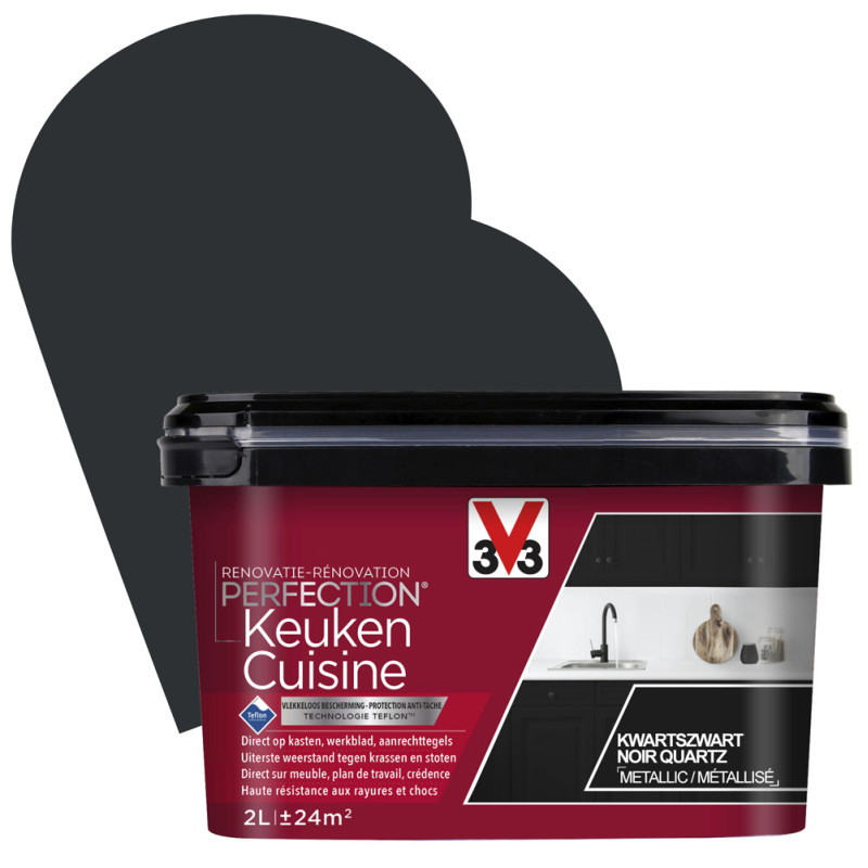 Peinture de rénovation pour cuisine Noir Quartz métallisé 2 L V33