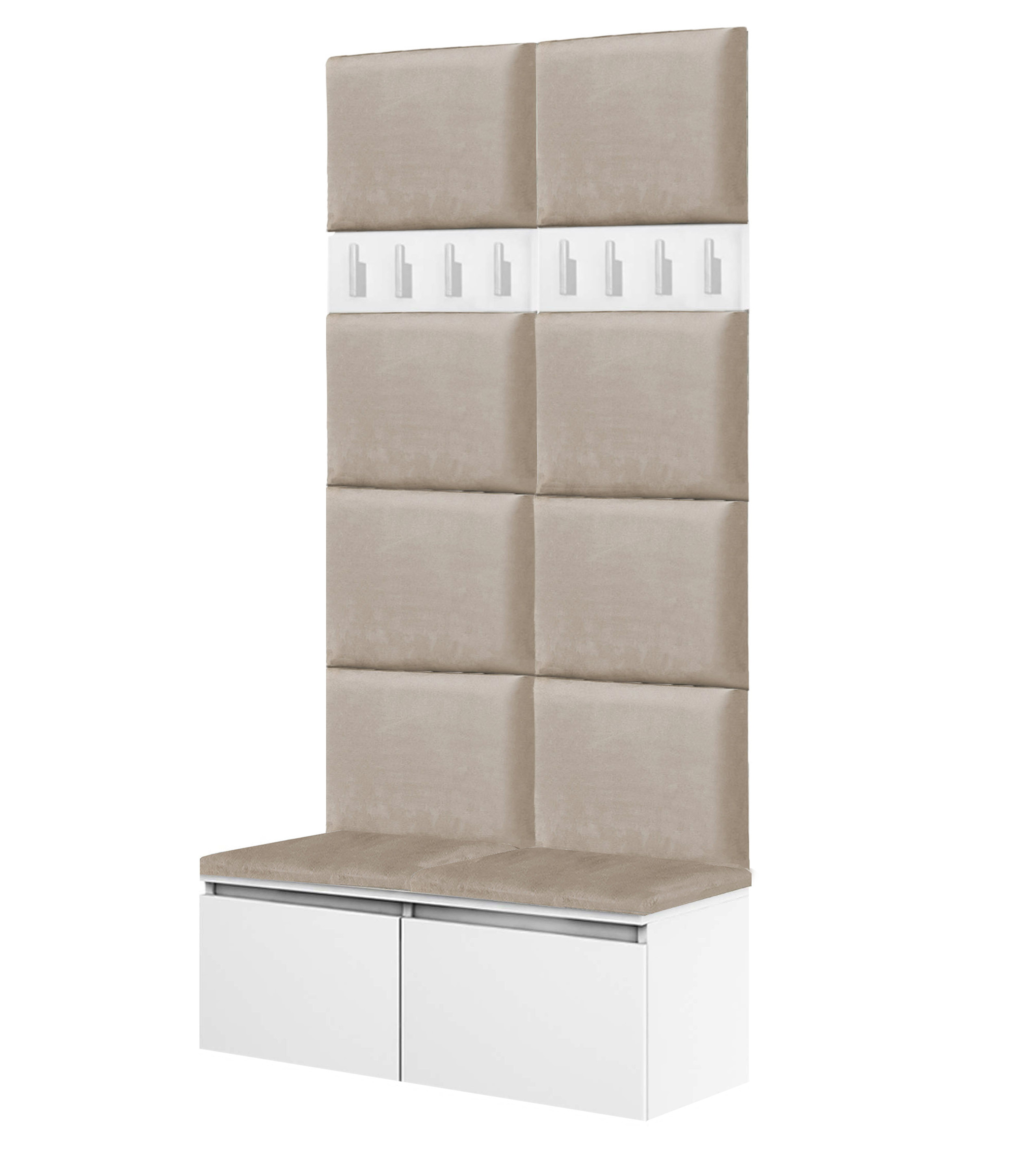 Zestaw Do Przedpokoju 2P8 Biały/Beż 100X37X212 Cm Welur Beż