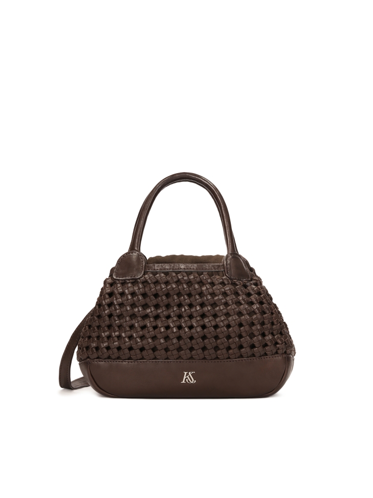 Dark brown handbag with handles and removable insert