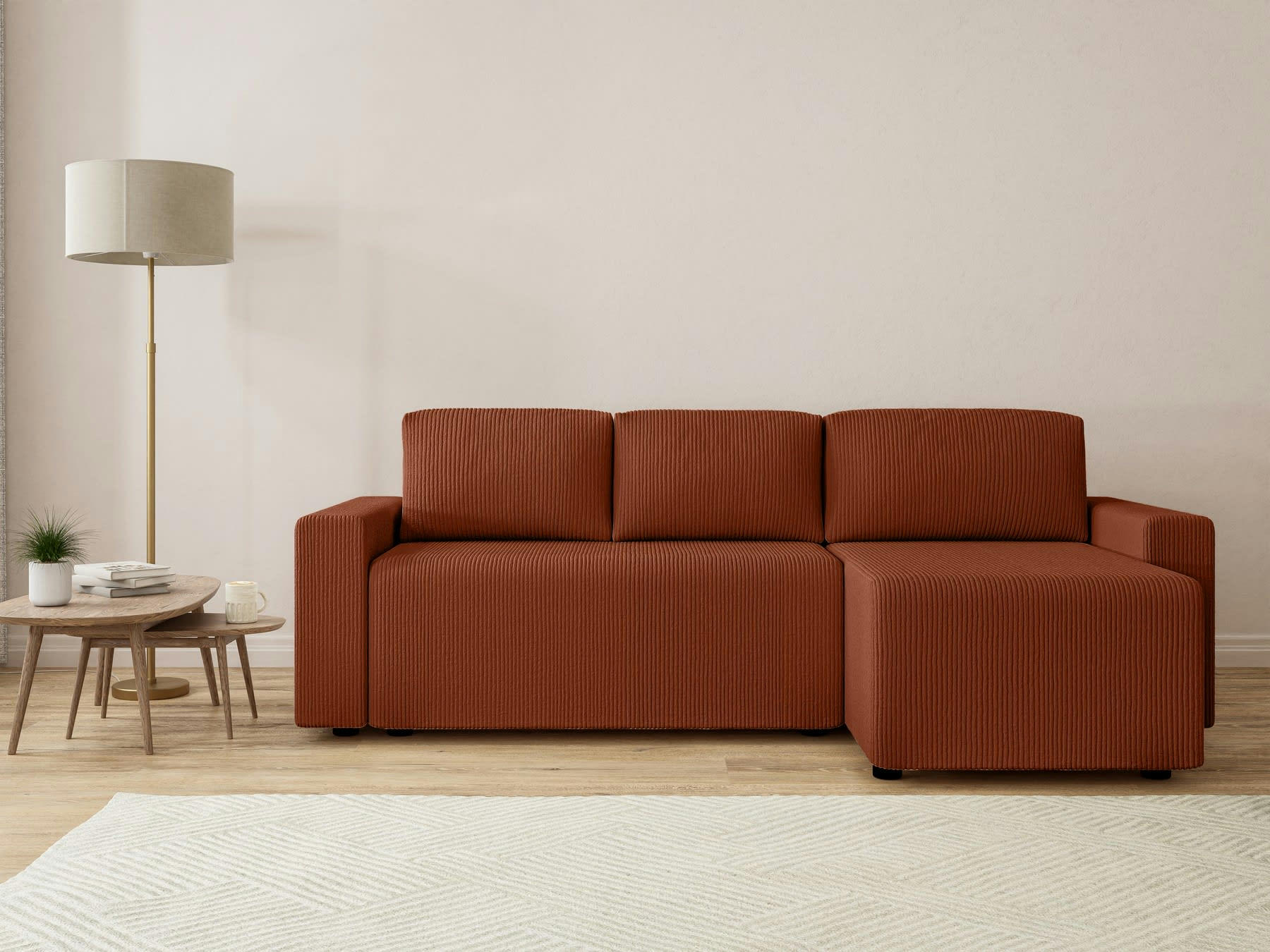 MAX - Canapé d'angle convertible en  4 places terracotta