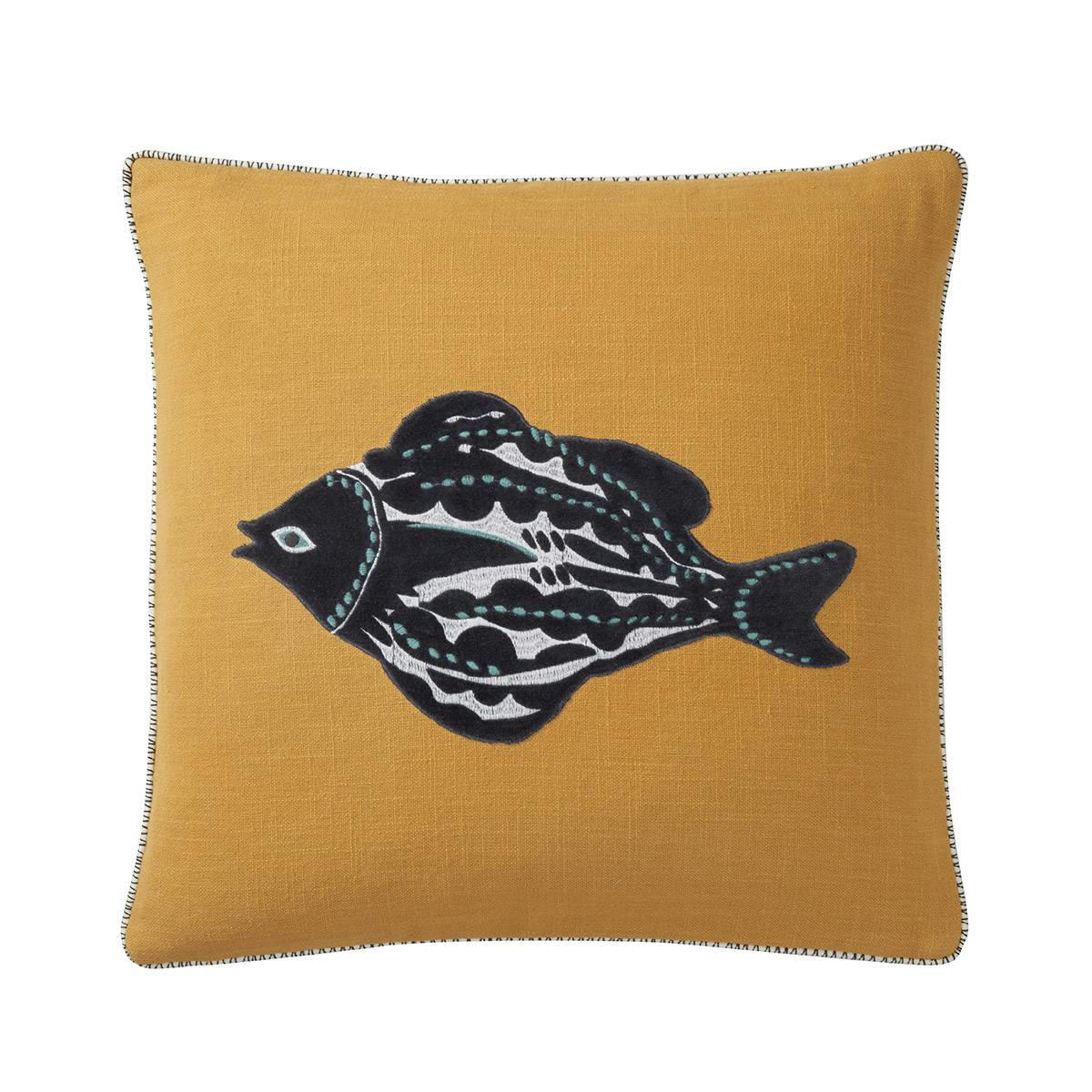 PESCI - Housse de coussin en coton jaune 45 x 45 cm