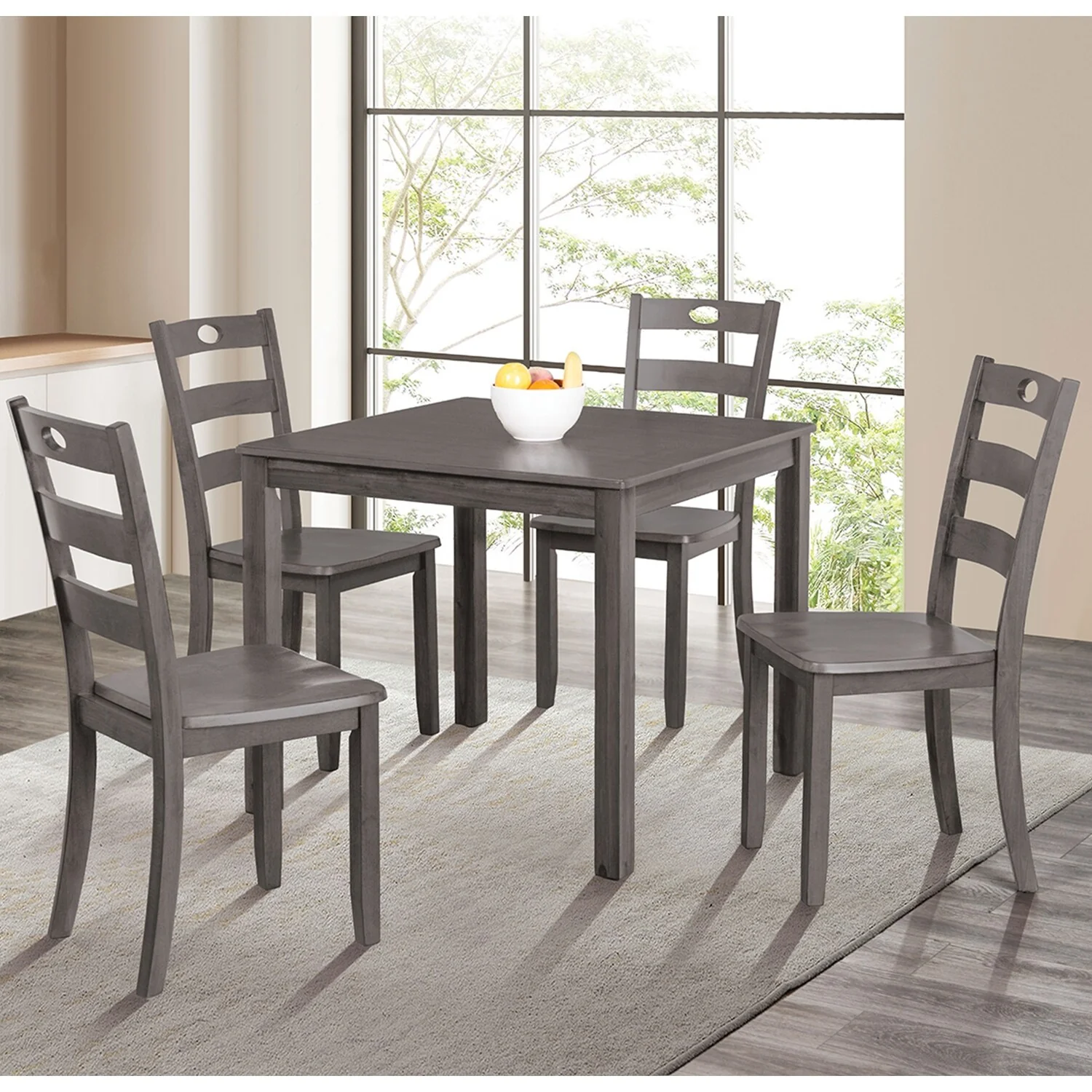 5 Piece Square Dining Set with Slat Back Chair in Gray