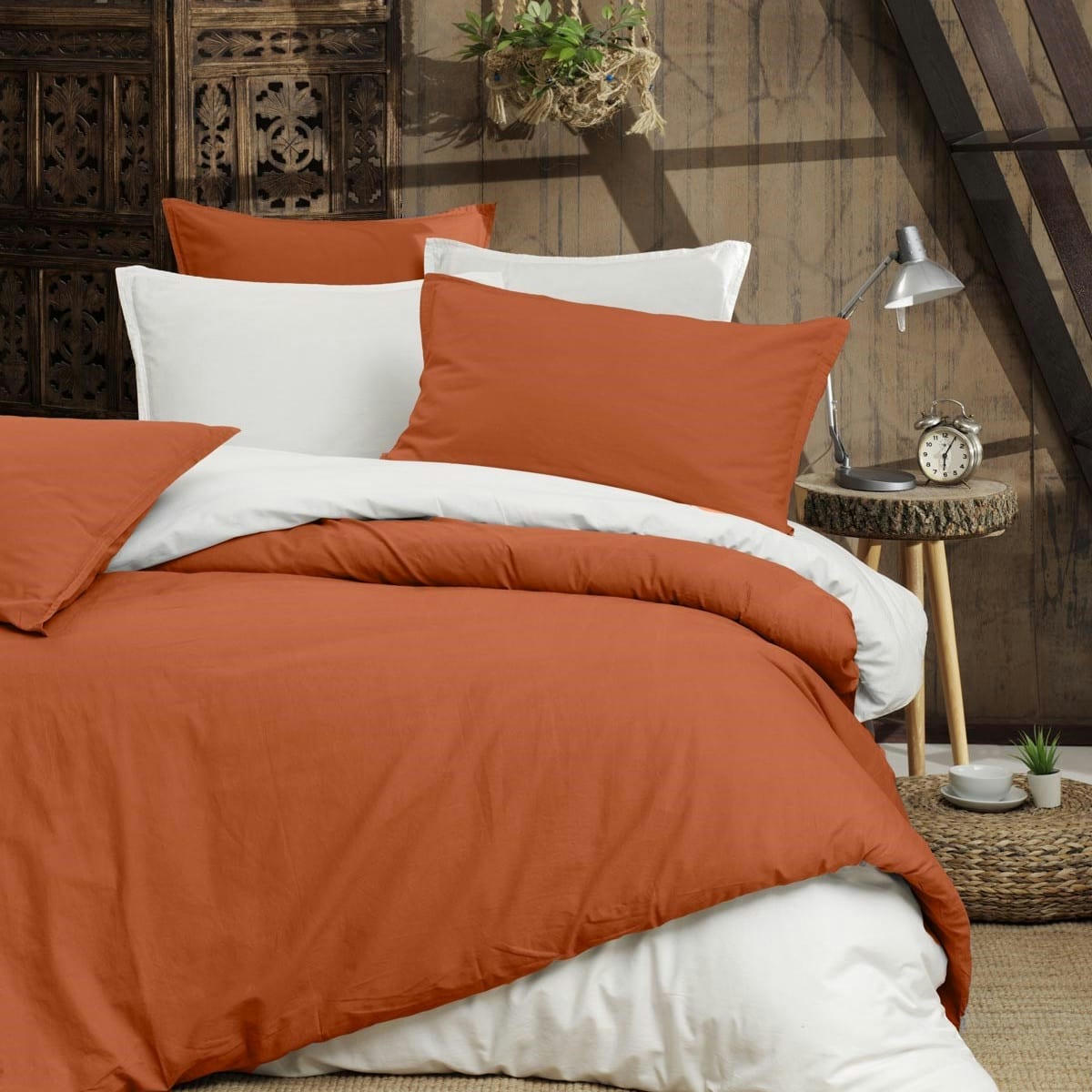 HOME WASHED - Lot de 2 taies d'oreiller en percale lavée  terracota 50x70 cm