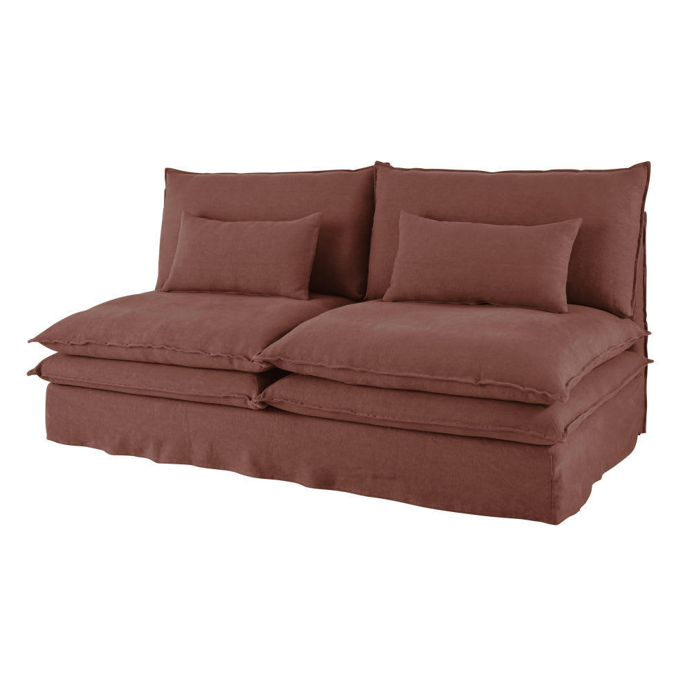 Pompei - Chauffeuse pour canapé modulable 2 places en lin épais rouge rhubarbe