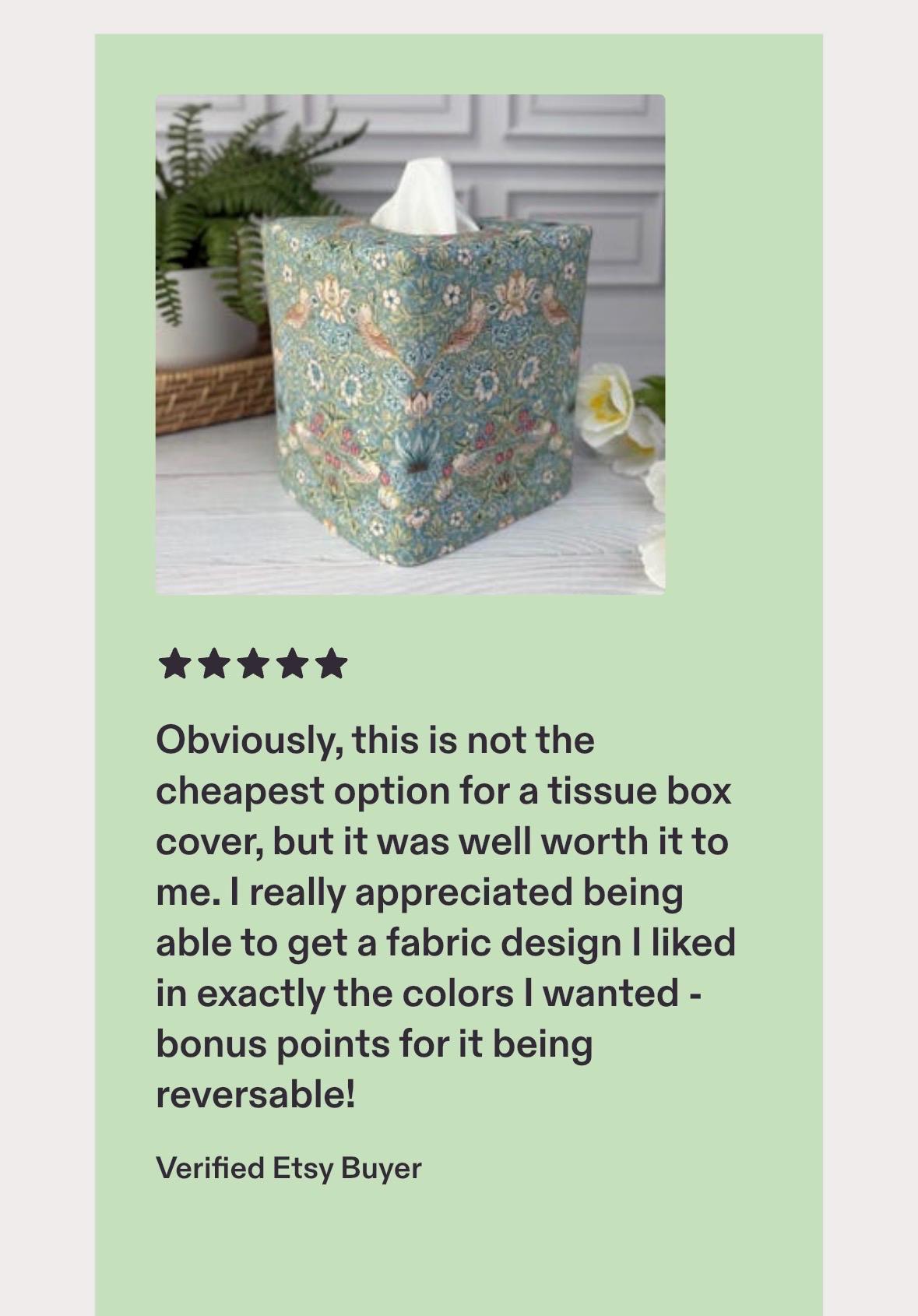 William Morris Strawberry Thief Aqua Tissue Box Cover | Reversible Fabric Floral Bird Decor | Handmade Cottage Home USA