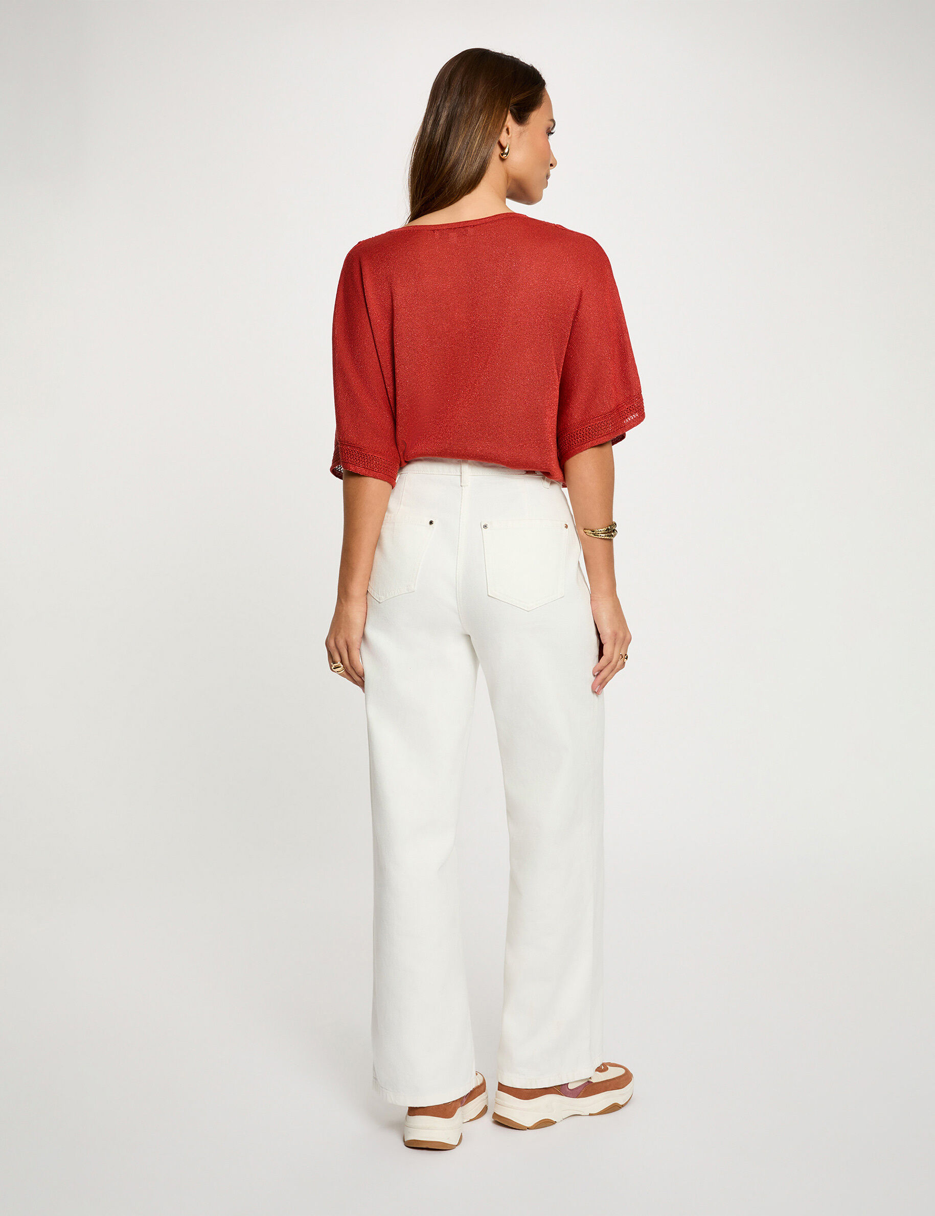 Jumper V-Neck Short Sleeves Dark Orange Women