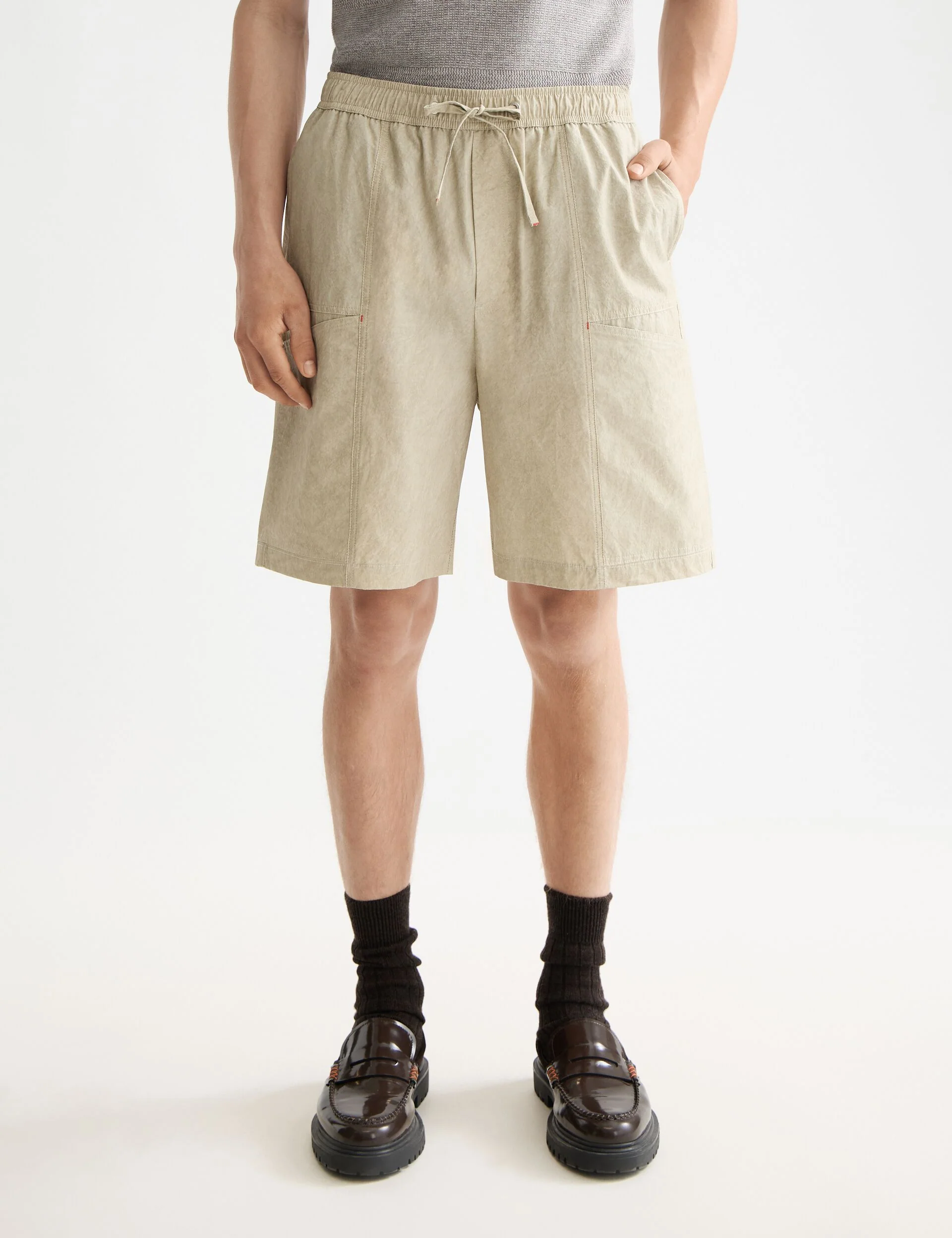 Washed nylon-blend poplin wide fit cargo bermuda