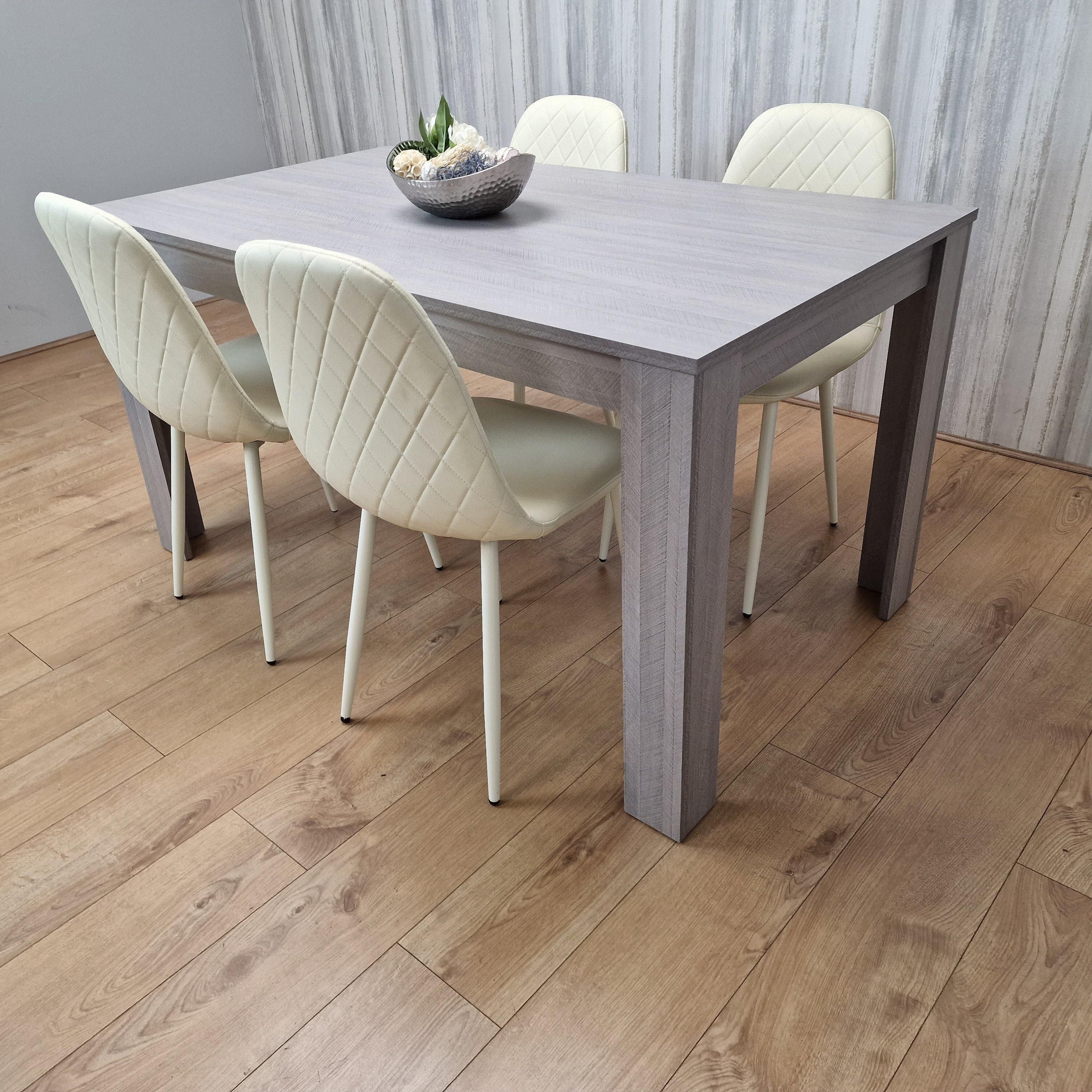 KOSY KOALA Dining Table Set with 4 Cream Stitched Padded Chairs Kitchen Dining Table for 4 Dining Room Dining Set