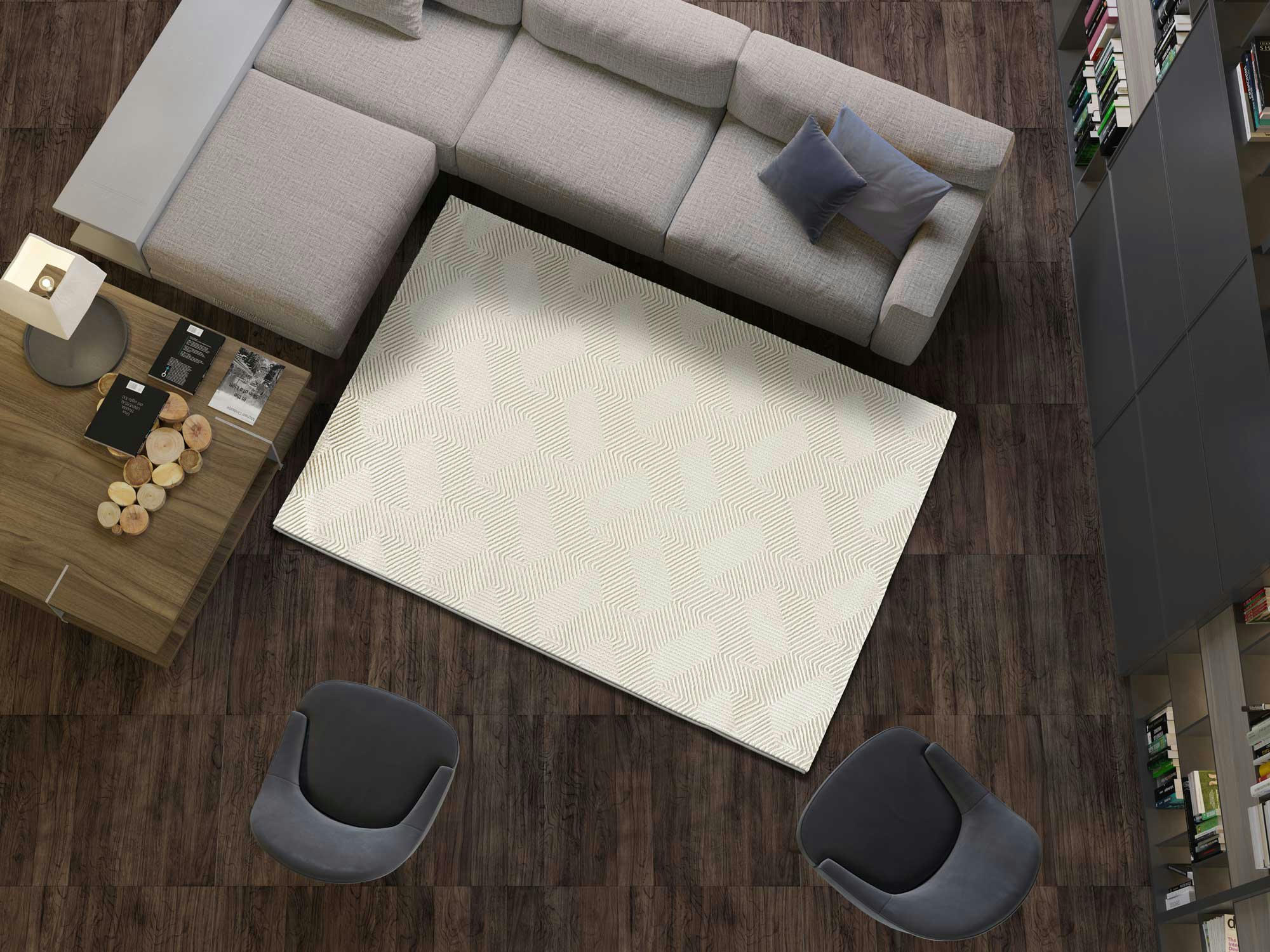 SIGN - Tapis lavable à motif géométrique blanc gaufré, 200X290 cm