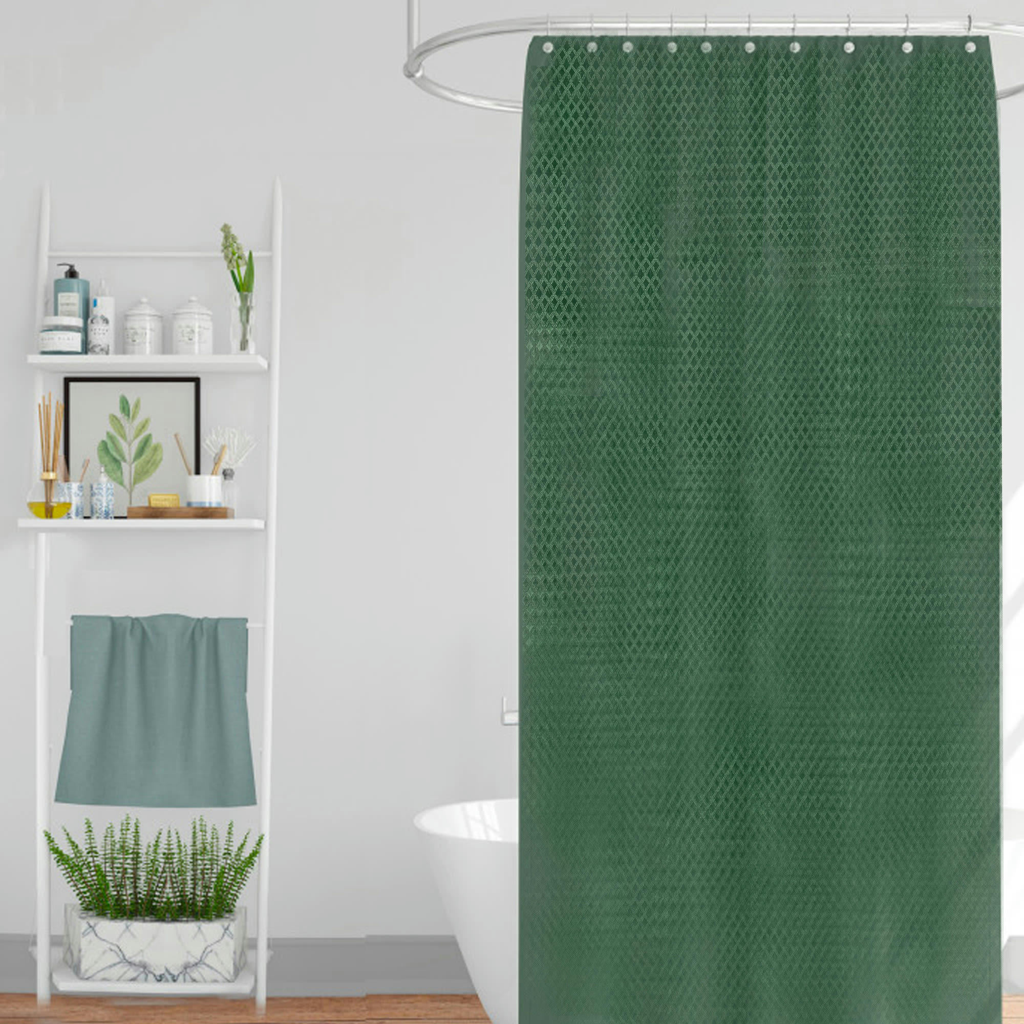 - Rideau de douche classique tissu jacquard uni vert