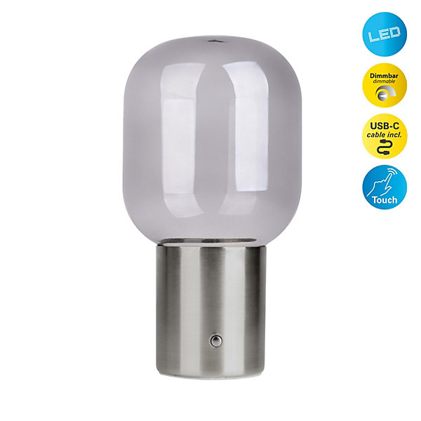 Lampe table accu ALBERO métal chromé verre LED fixes dimmable capteur tactile hauteur 25cm