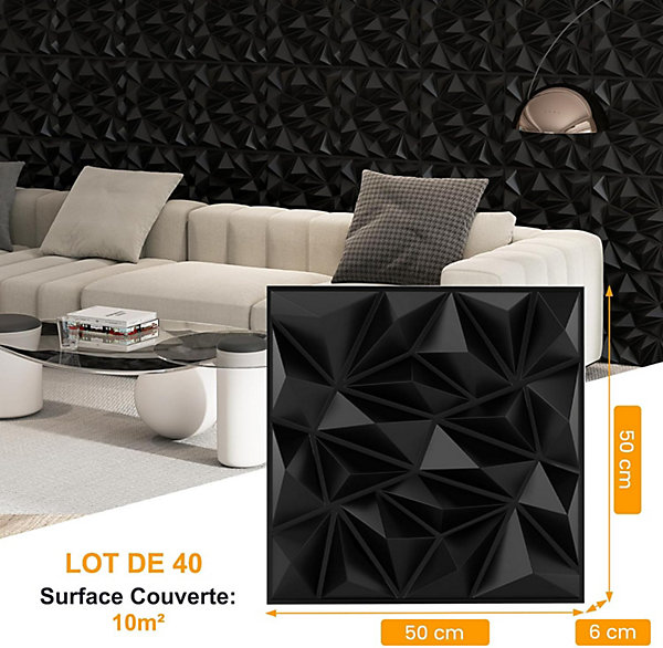 Lot de 40 Panneau Mural Decoratif 3D en PVC 50 x 50 CM, Imperméable,Ininflammable, pour Salon, Chambre, Bureau