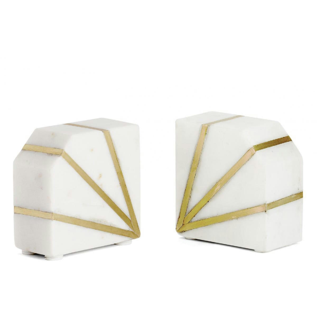 MARBRE - Serre-livres en marbre blanc et métal doré 10x5x10,5cm