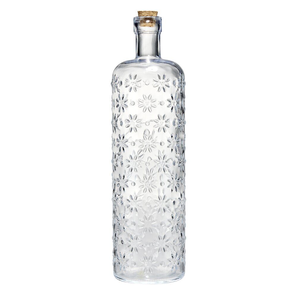 Bouteille en verre 1L design fleur transparente Ø6,5xH25cm