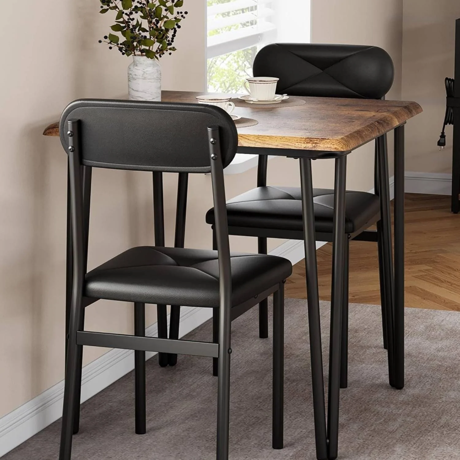 Square Dining Table Set with 2 Upholstered Seats