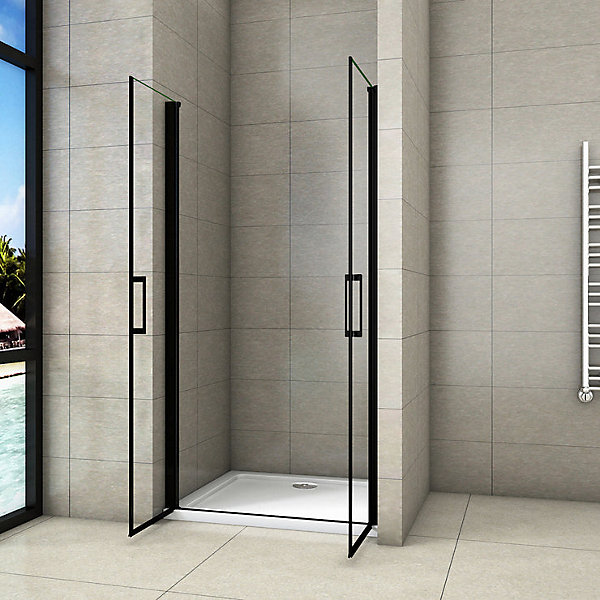 Aica Porte De Douche Battante Noir Mat 80x200cm En 8mm Verre Anticalcaire