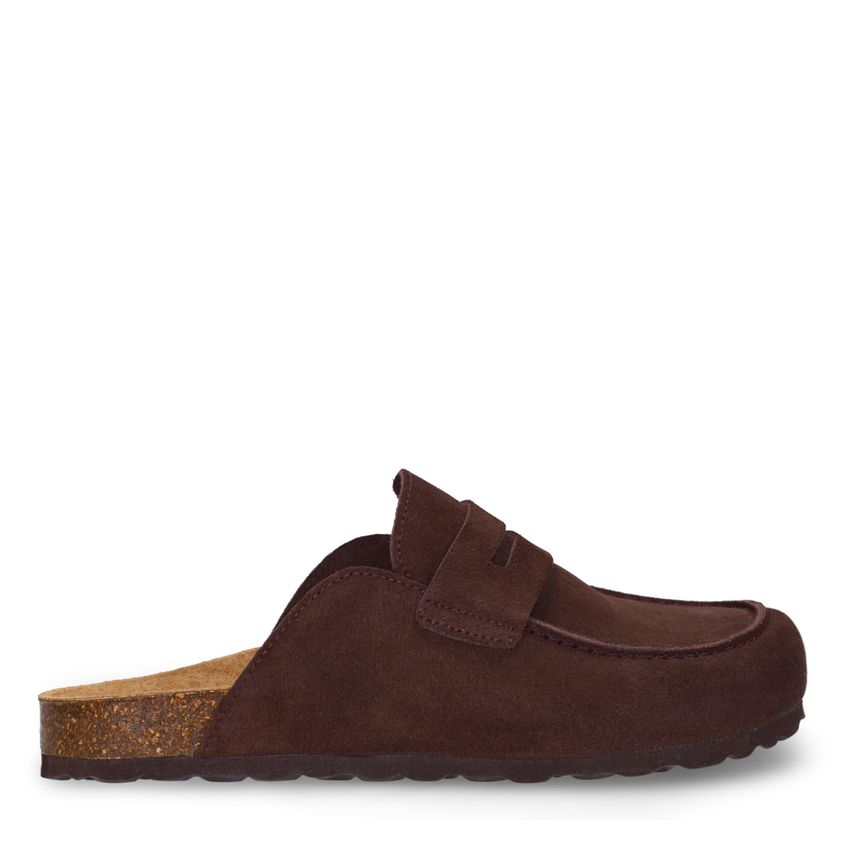 Manfield Bruine suède clogs