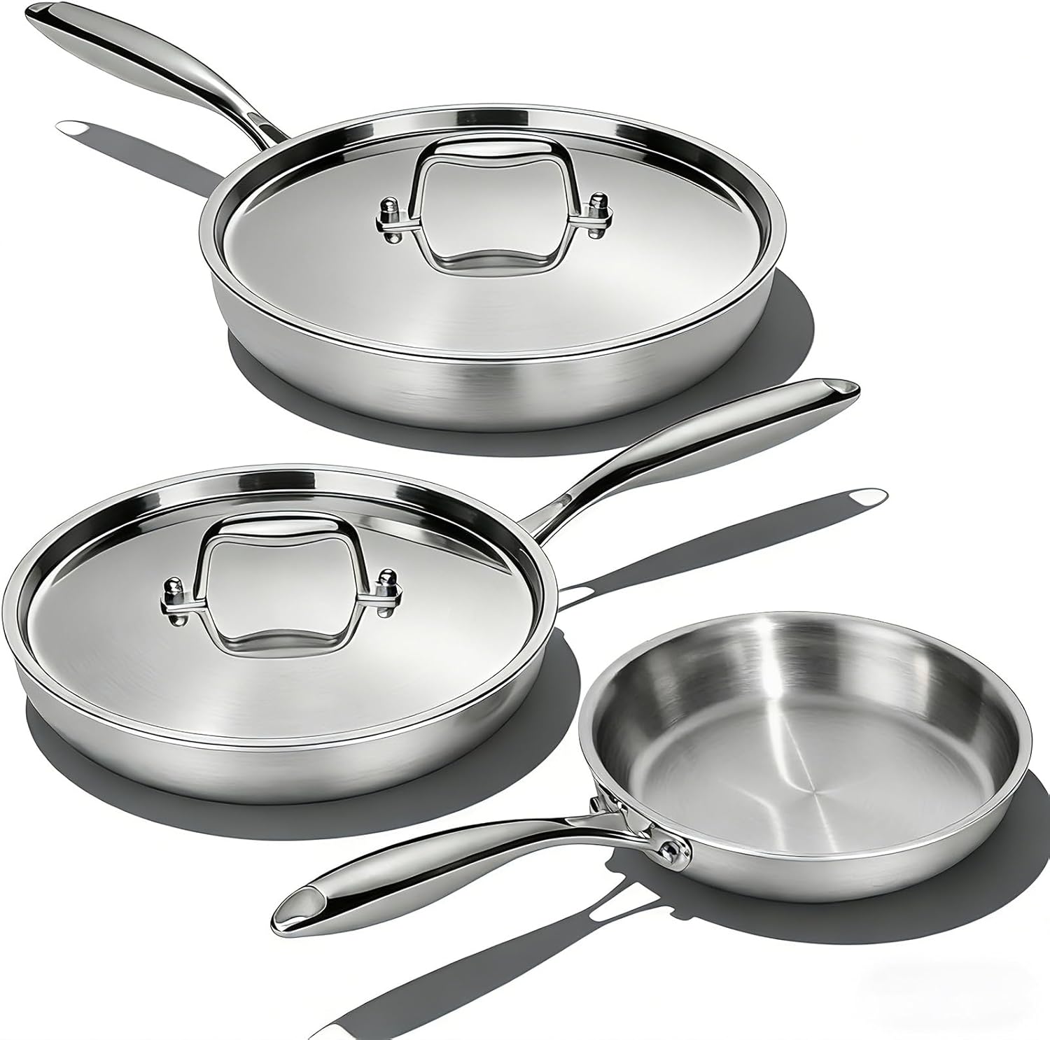 Stainless Steel Frying Pan Set with Lid, Umite Chef 3Pcs Skillet Set (Includes 8,10,12) - 5 Ply Stainless Clad - Heavy Duty & Professional Cookware Set, Fast & Even Heat, Dishwasher and Oven Safe