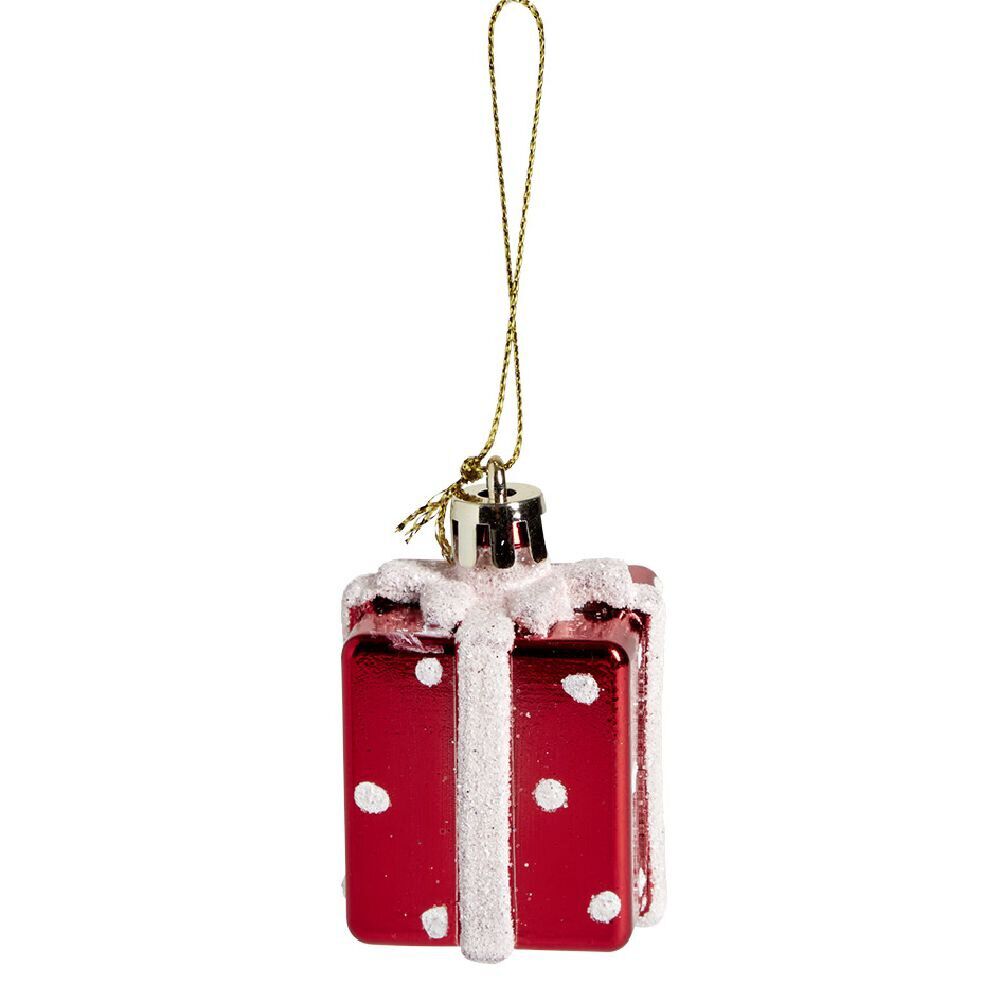 Cadeau à suspendre brillant rouge et blanc 3,5x3,5x3,5cm