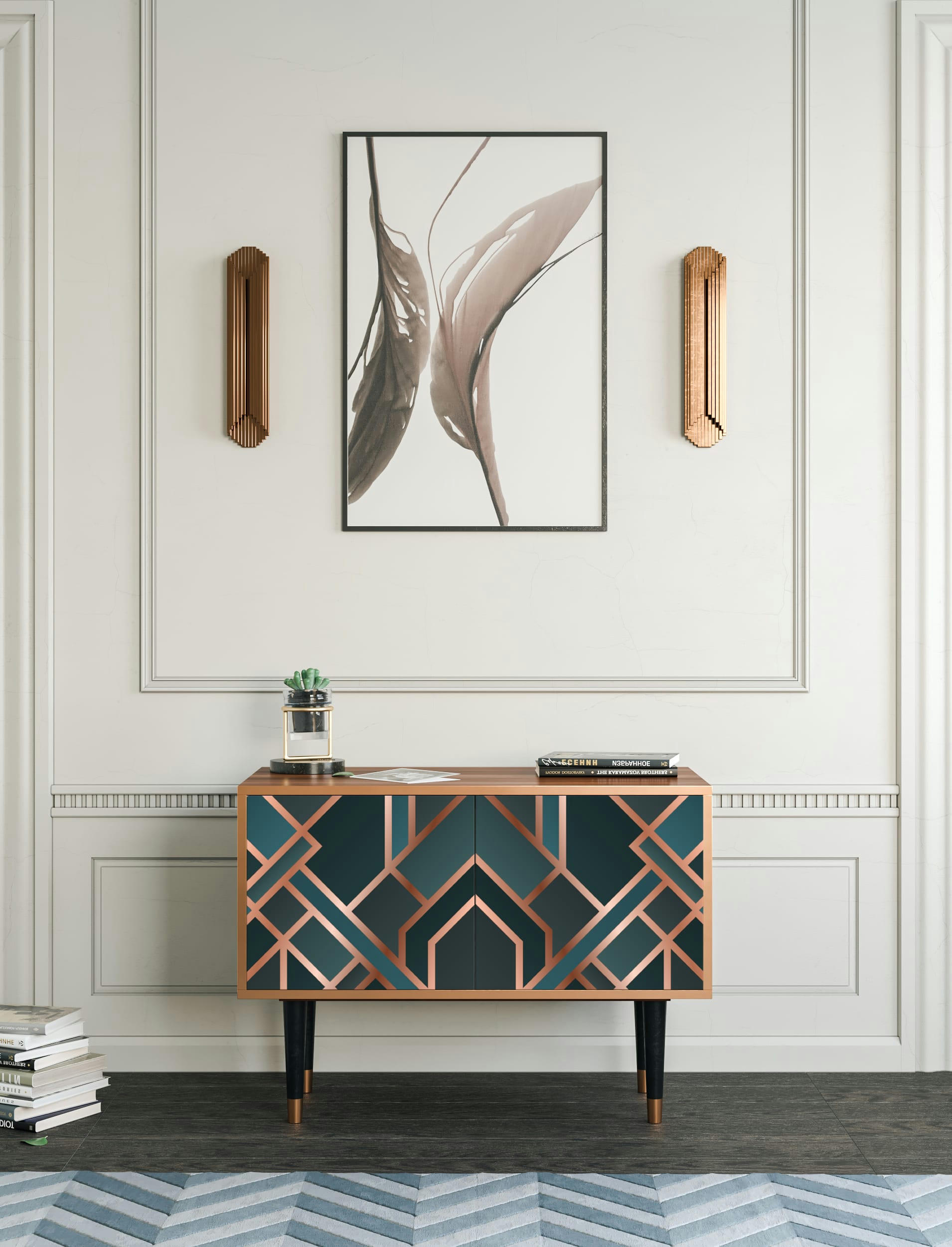 BRONZE CROSSROAD - Buffet bas  bleu-vert 2 portes L 94 cm