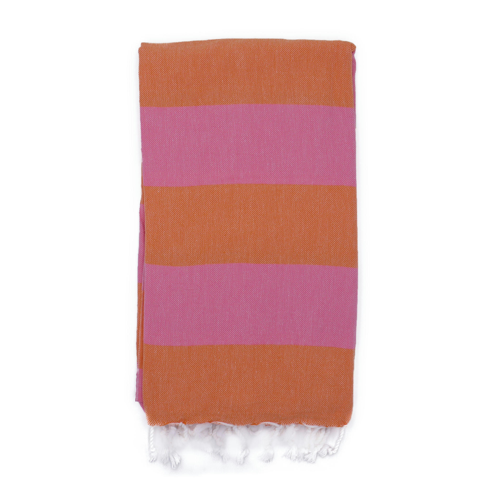 - Fouta en coton avec franges orange et rose 100x160cm