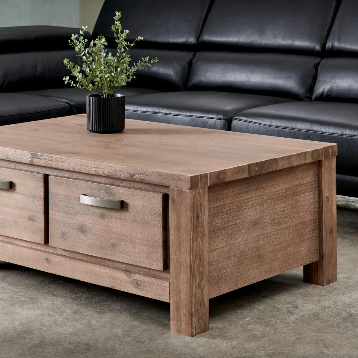 ALASKA - Table basse avec tiroirs en acacia massif marron