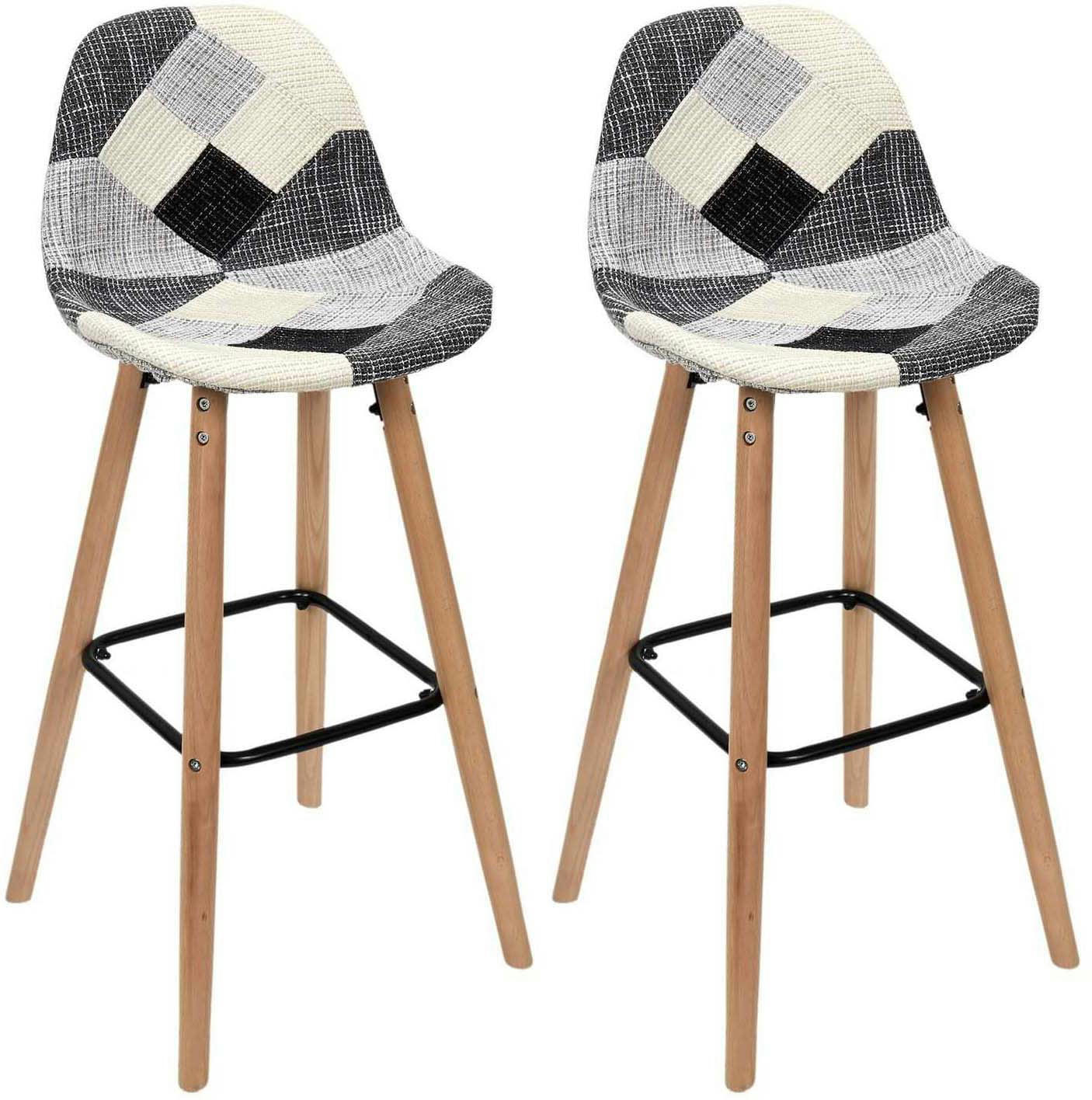 - Set de 2 tabourets de bar patchwork gris