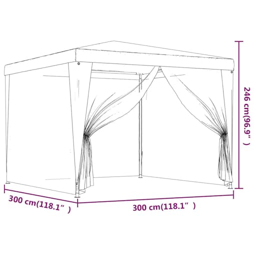 NNEVL Party Tent with 4 Mesh Sidewalls Blue 3x3 m HDPE