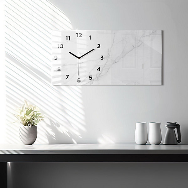 Horloge murale Wallfluent 60x30 cm Avec chiffres Aiguilles noires Marbre ornemental 1 pcs