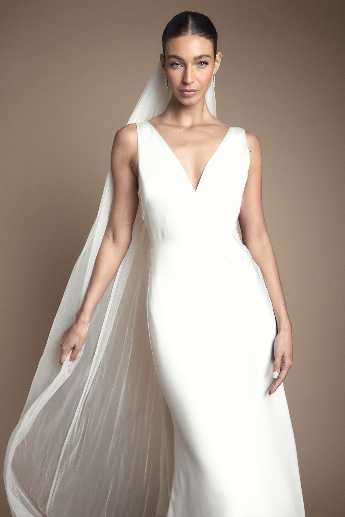 Coast Satin V Neck Maxi Wedding Dress with Back Sash Detail