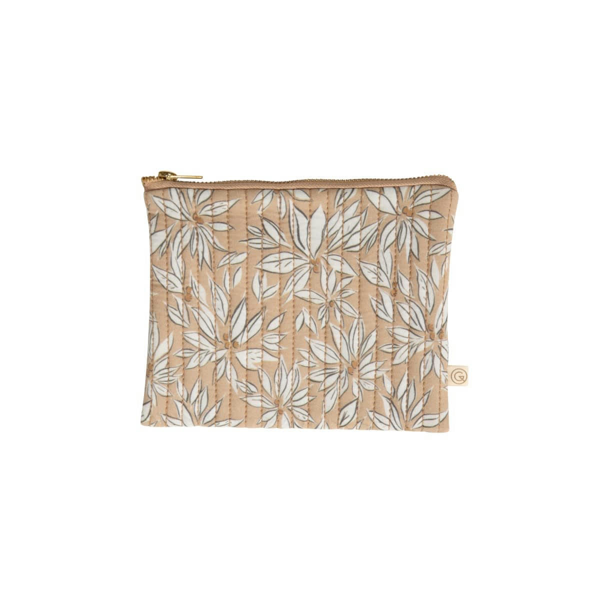 LA CABANE - Pochette en coton imprimé feuille beige