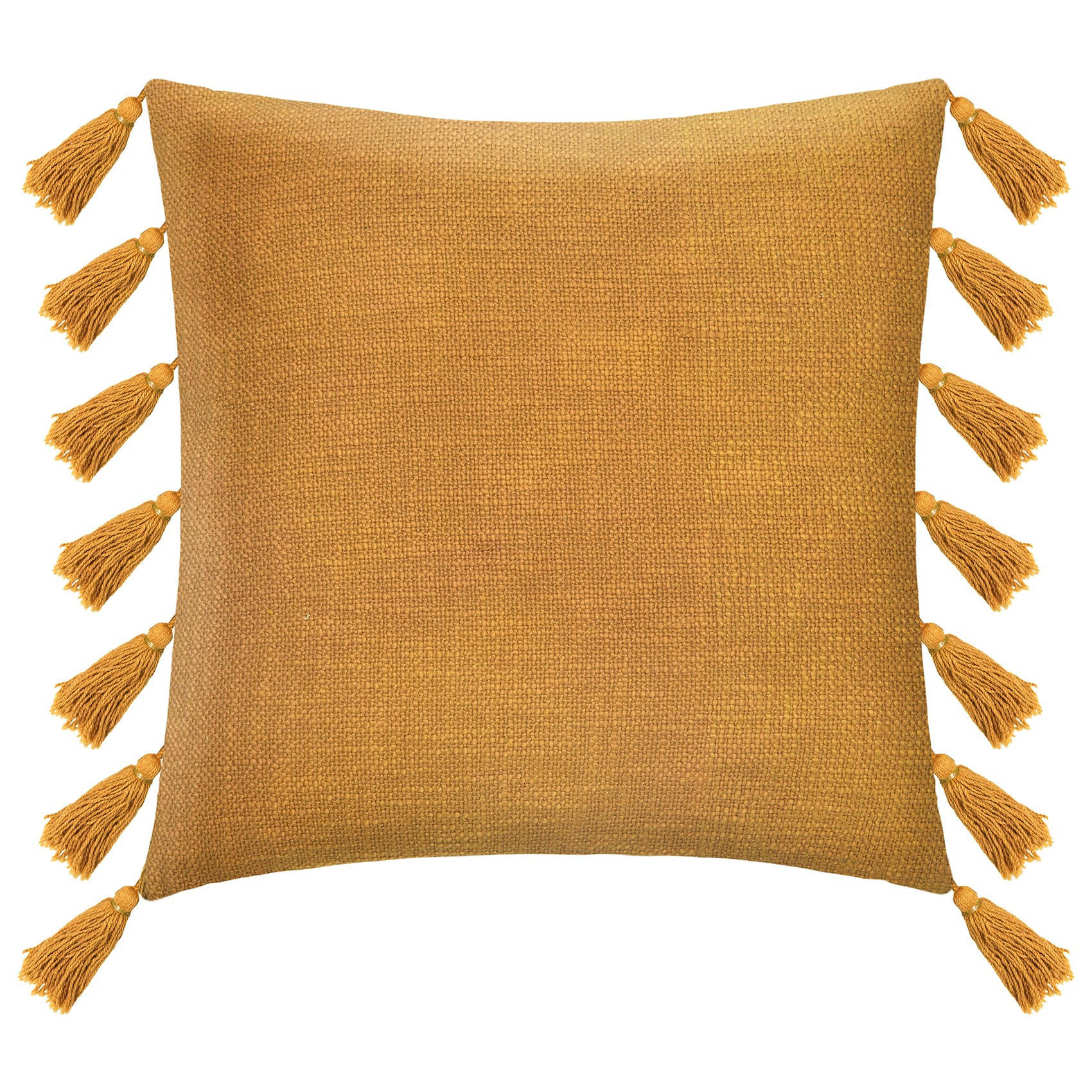 - Coussin gypsy avec pompons coton jaune ocre 50x50 cm