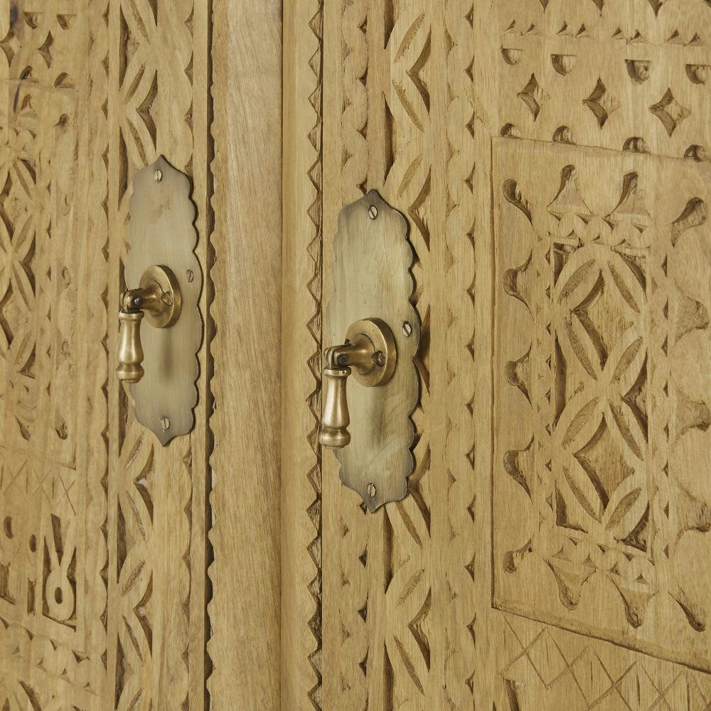 Benares - Buffet 2 portes en manguier massif à motifs gravés