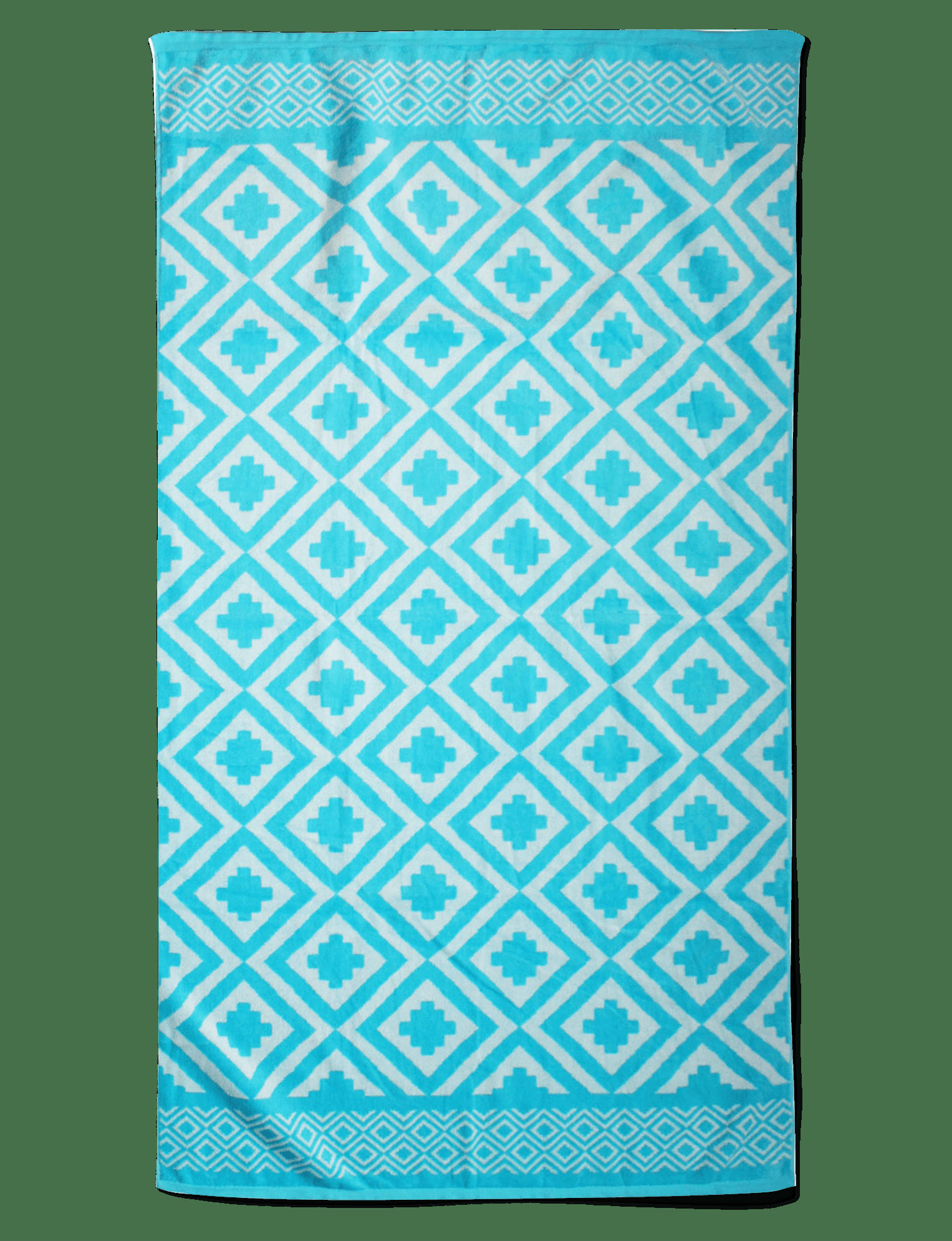 PLAGE - Serviette de plage éponge velours bleu turquoise mikonos 86 x 160