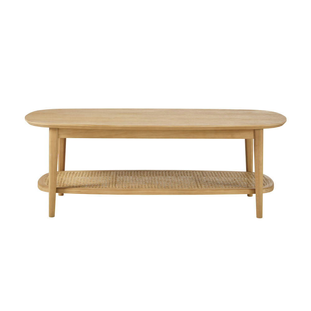 Suzelle - Table basse 2 plateaux en pin cannage en rotin