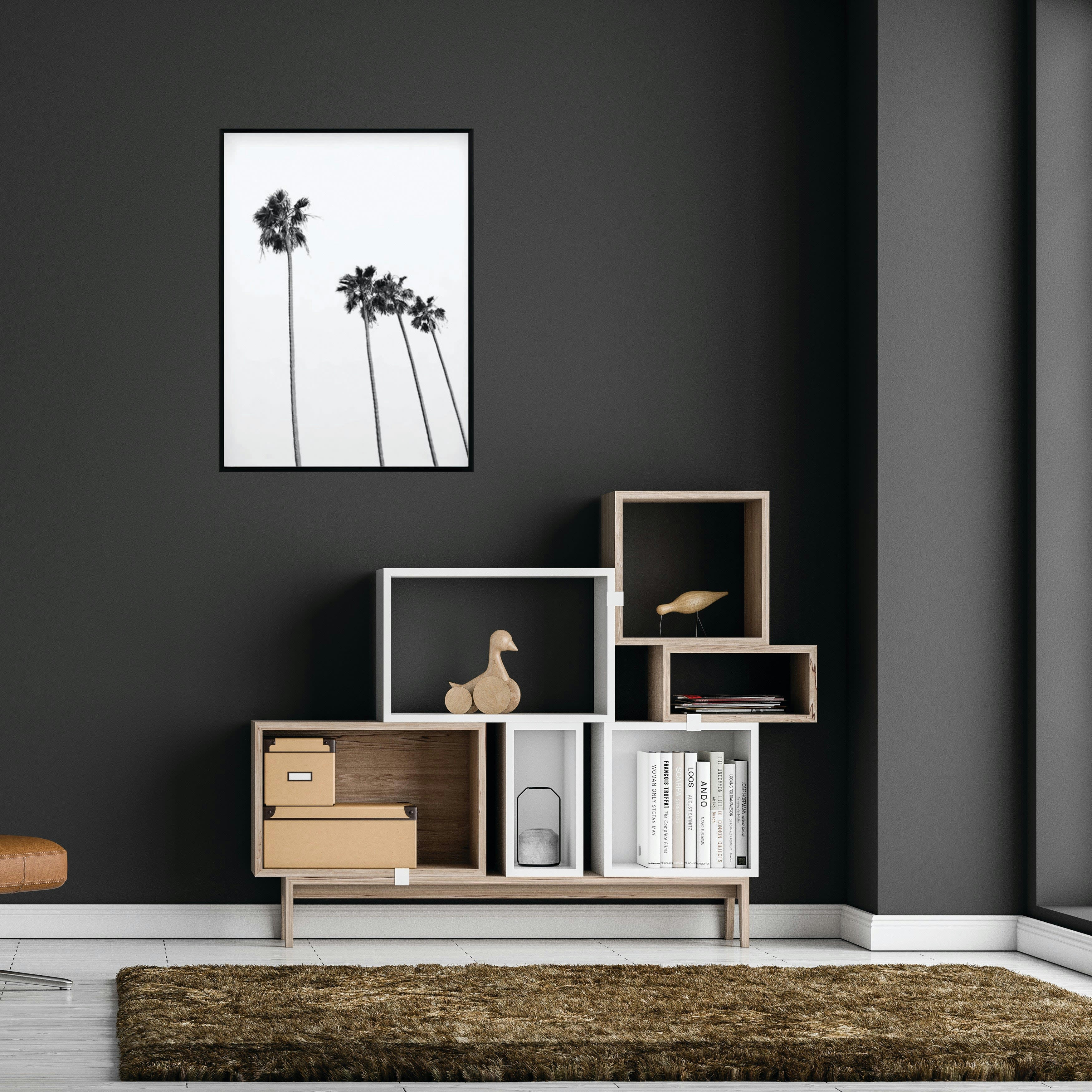 BW - Affiche avec cadre noir - Palmiers avec perspective - 30x40