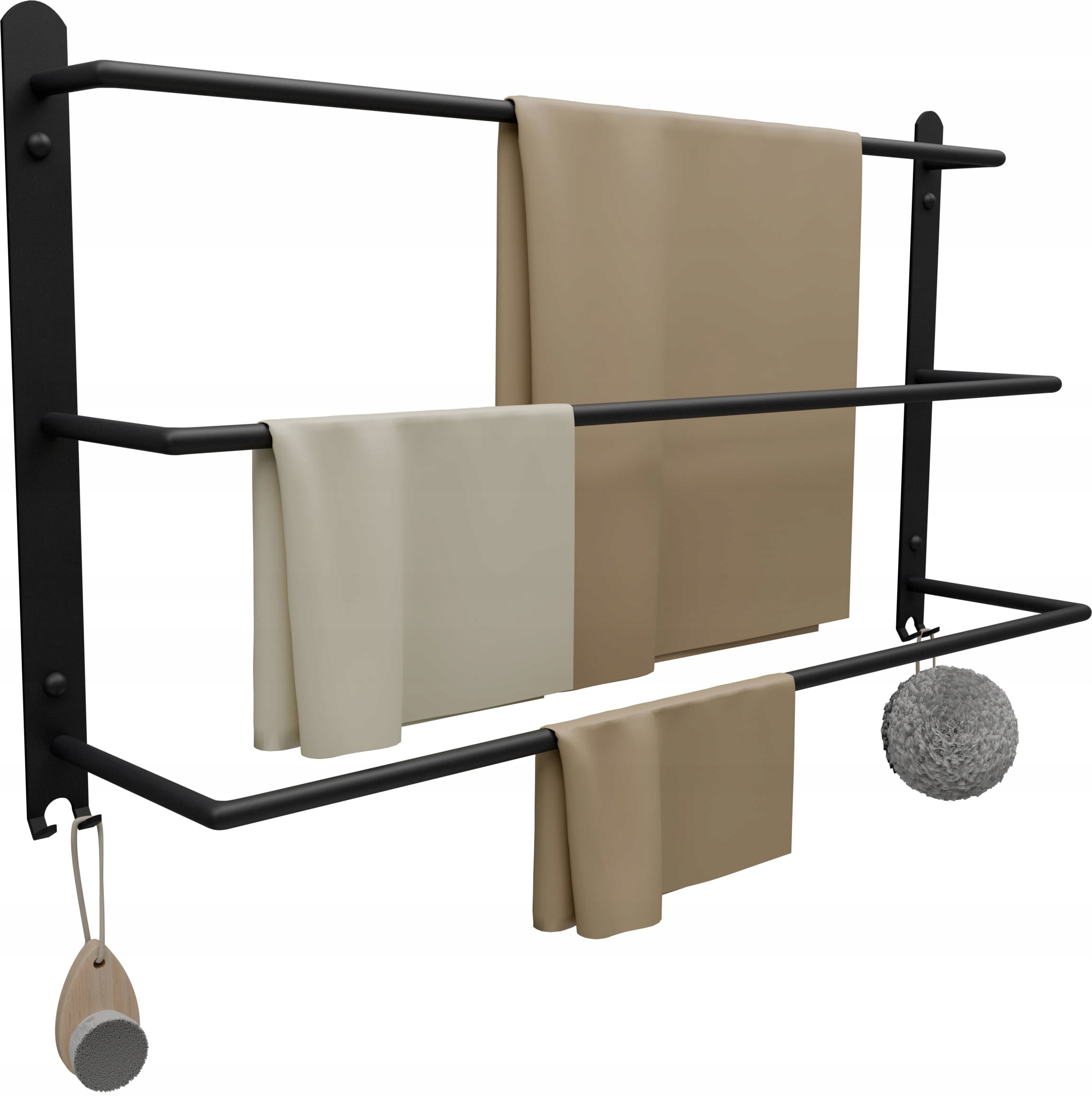 Wieszak Łazienkowy na ręczniki Ścienny Drabinka 60 cm POTRÓJNY Loft Czarny