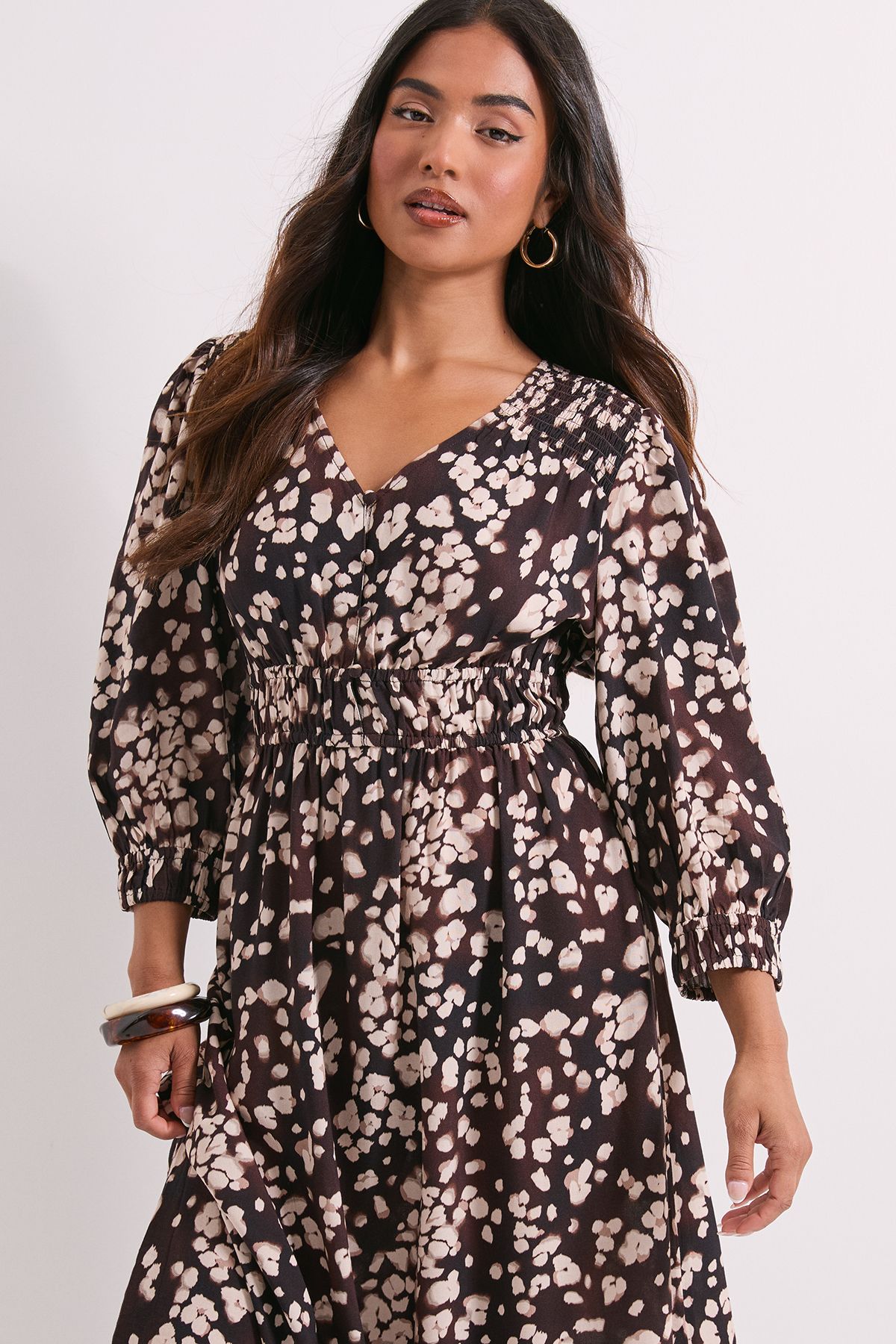 Dorothy Perkins Petite Shirred Detail Blouson Sleeve Midi Dress