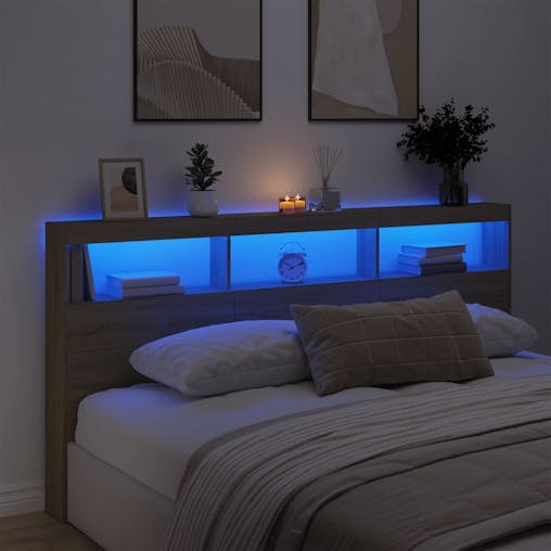 NNEVL Headboard Cabinet with LED Sonoma Oak 200x17x102 cm