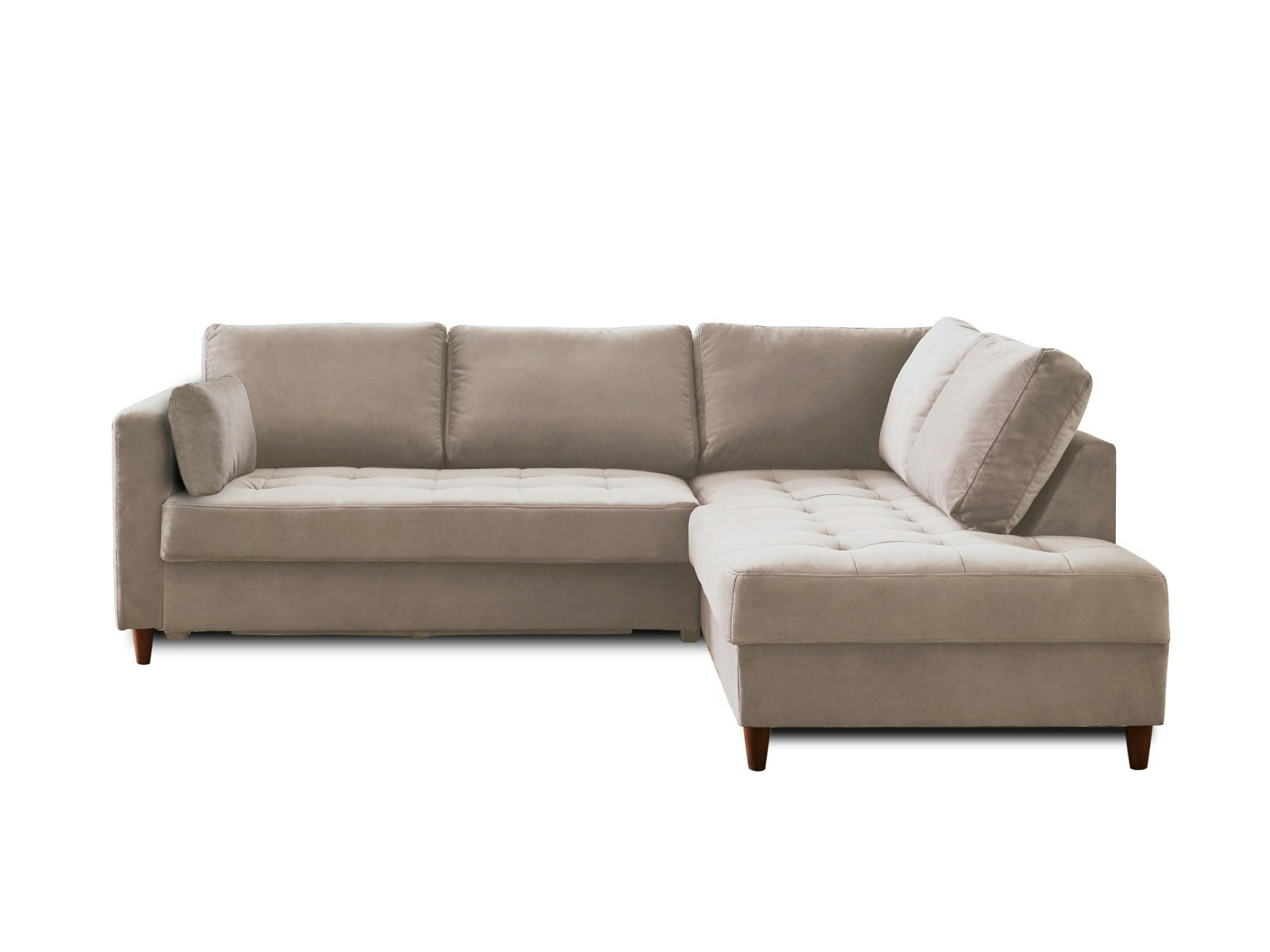 ANNA - Canapé d'angle droit convertible 5 places en velours beige